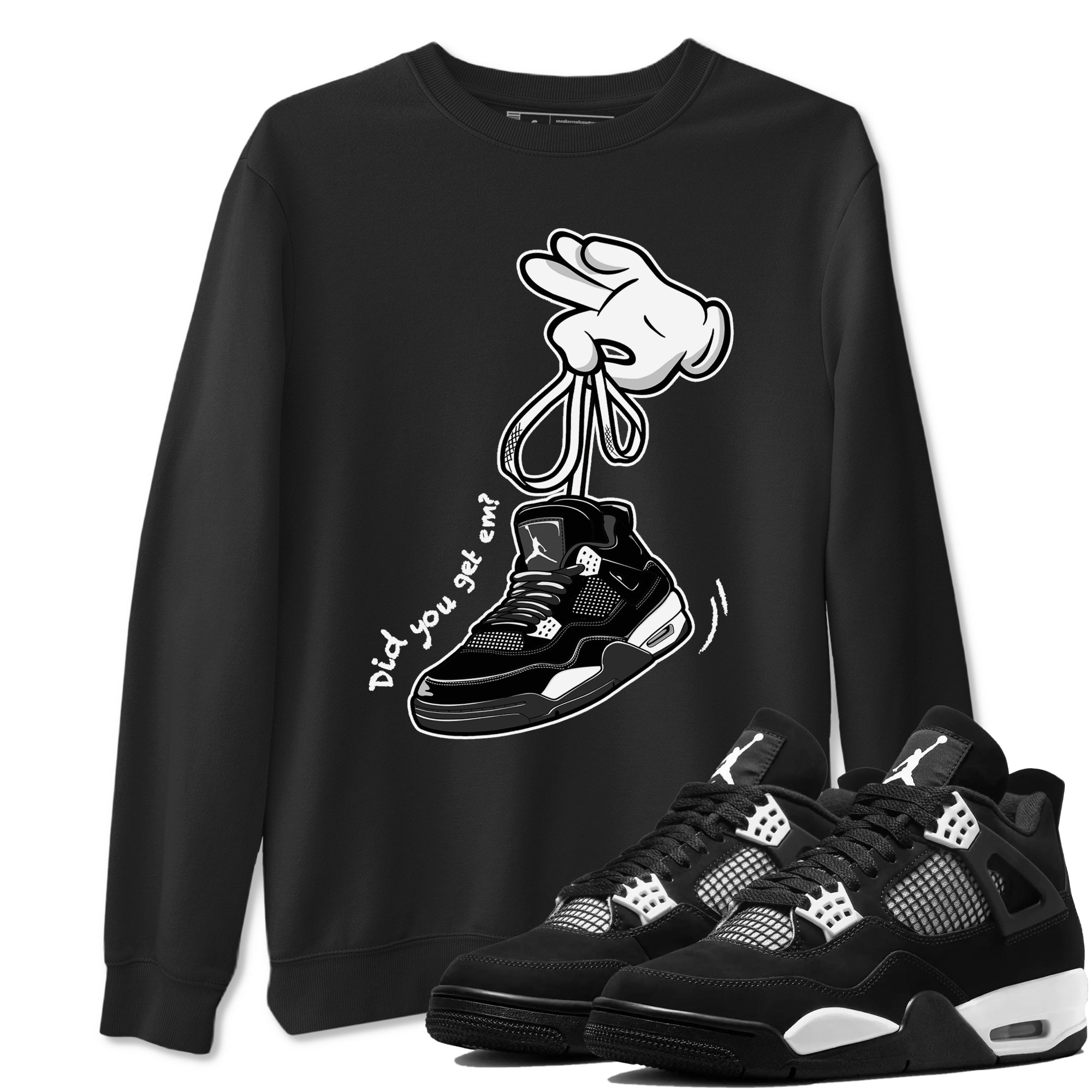 Cartoon Hands Sneaker Tees - Air Jordan 4 White Thunder