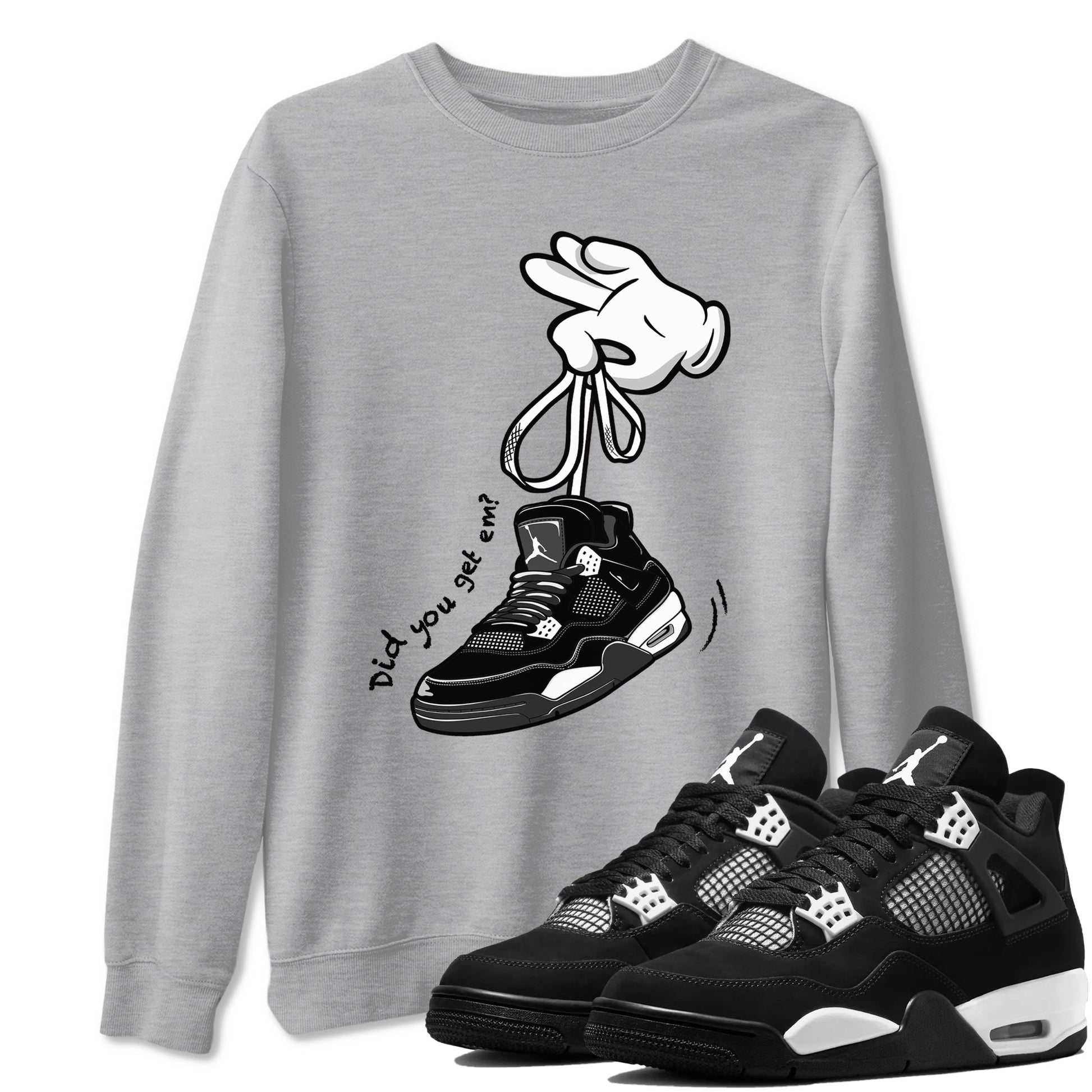 Cartoon Hands Sneaker Tees - Air Jordan 4 White Thunder