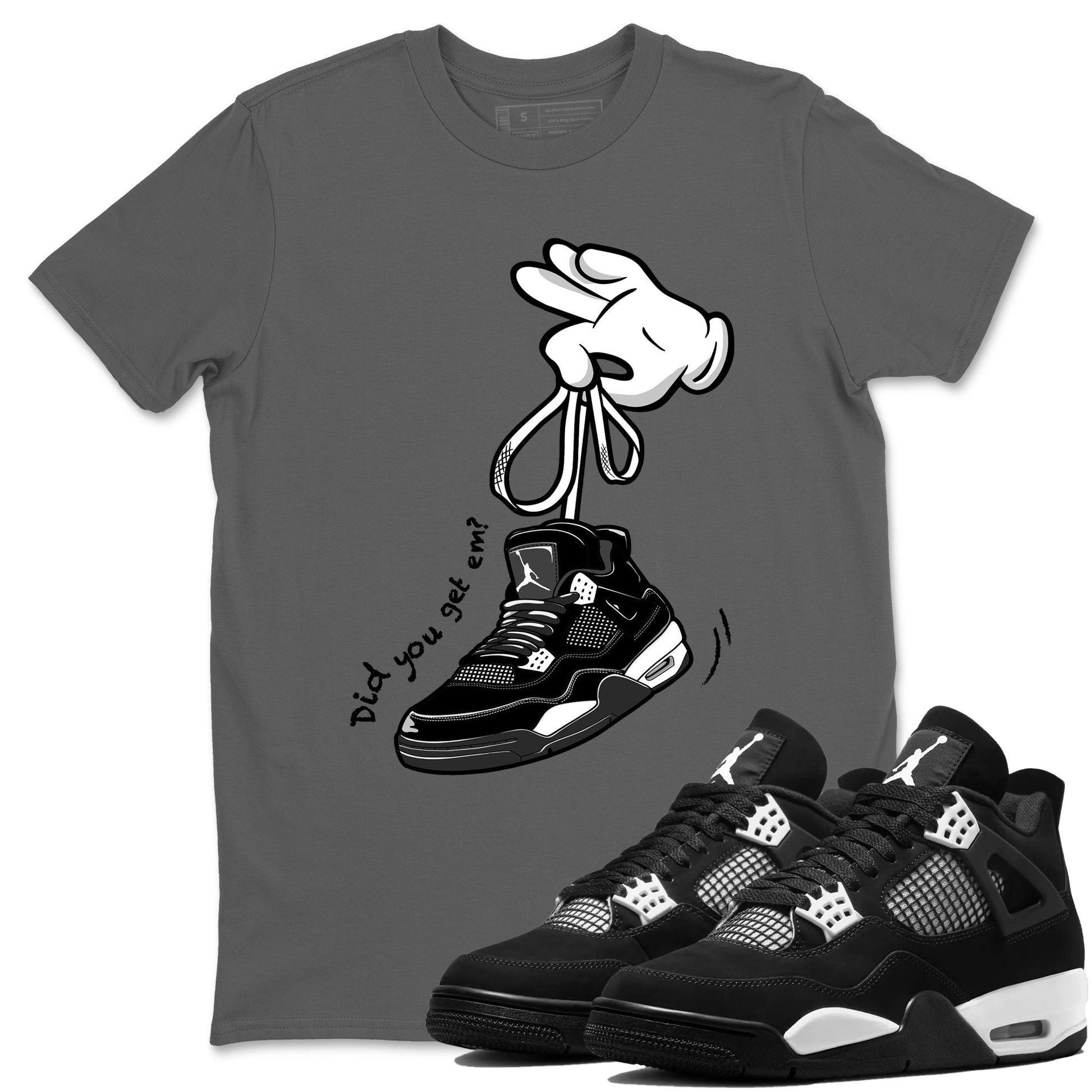 Cartoon Hands Sneaker Tees - Air Jordan 4 White Thunder