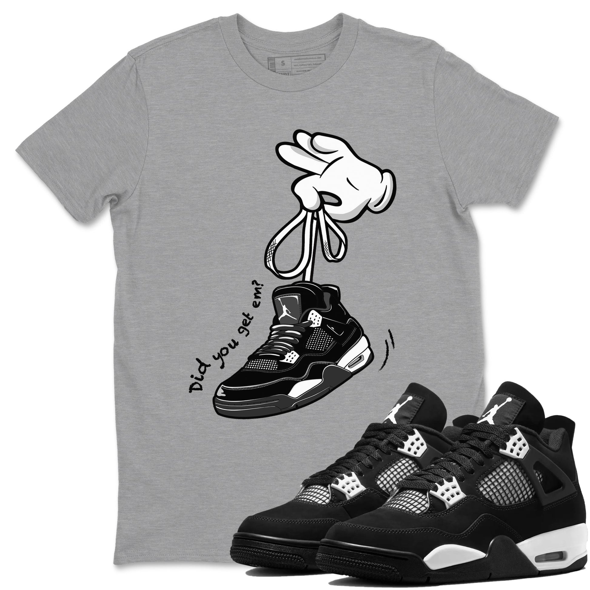 Cartoon Hands Sneaker Tees - Air Jordan 4 White Thunder