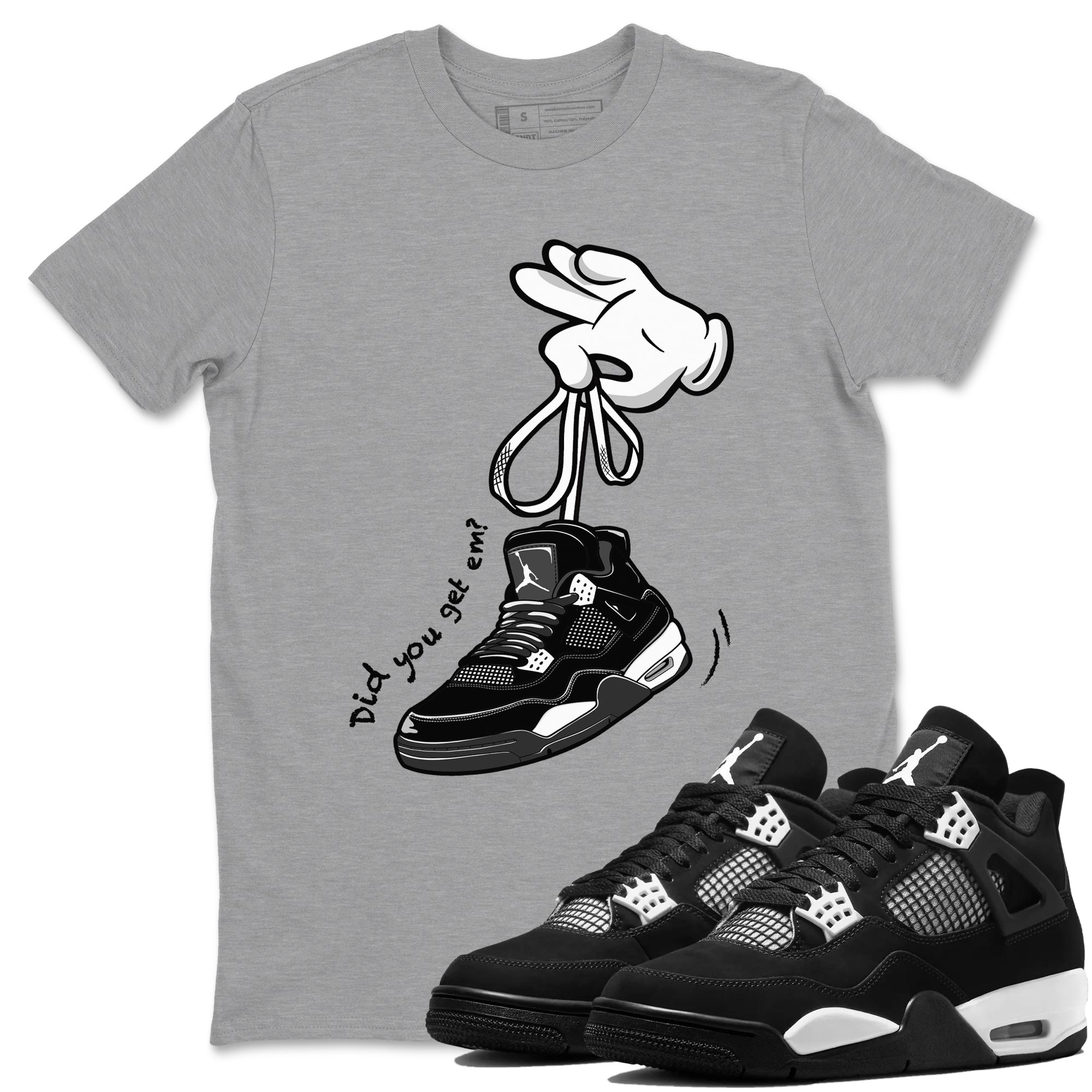Cartoon Hands Sneaker Tees - Air Jordan 4 White Thunder