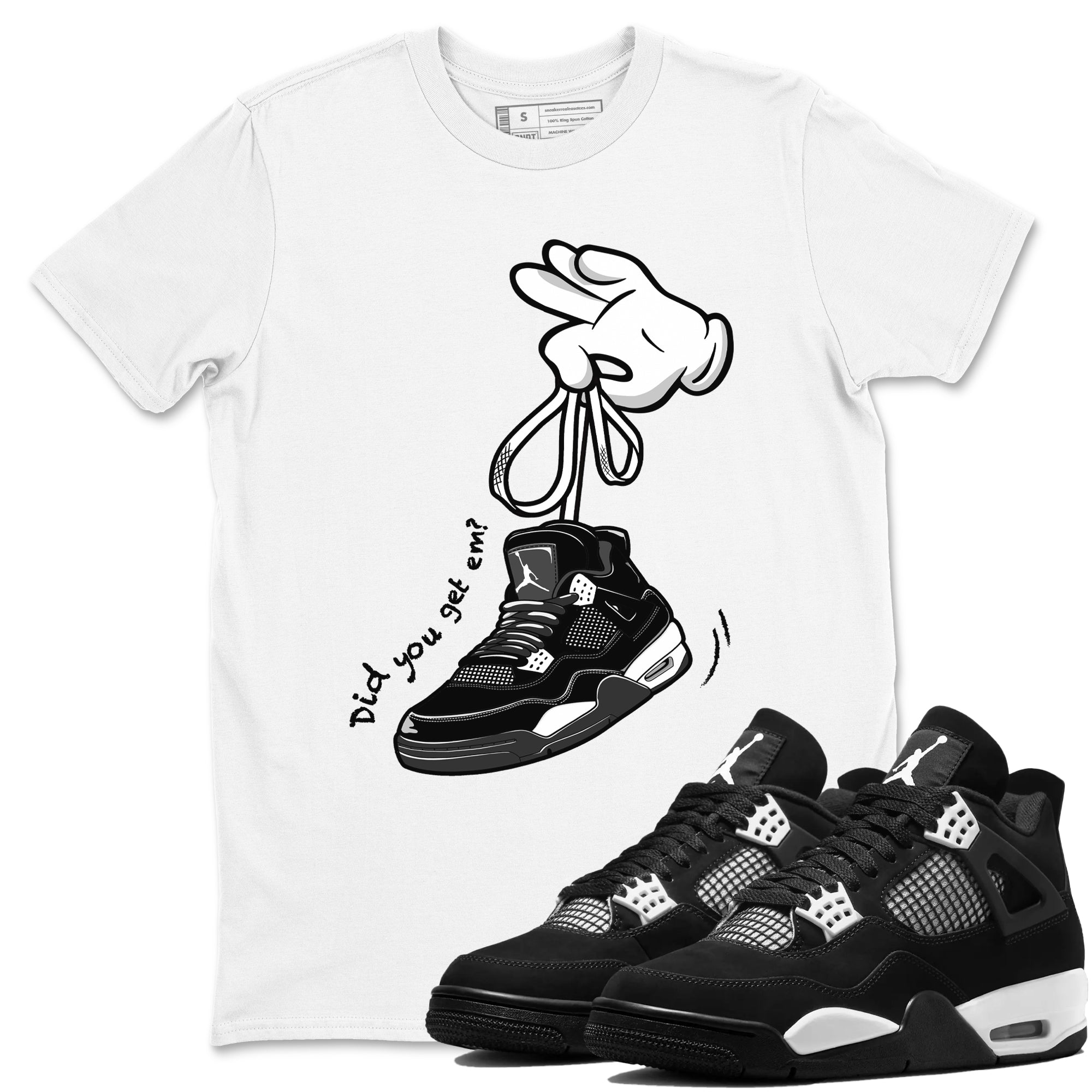 Cartoon Hands Sneaker Tees - Air Jordan 4 White Thunder