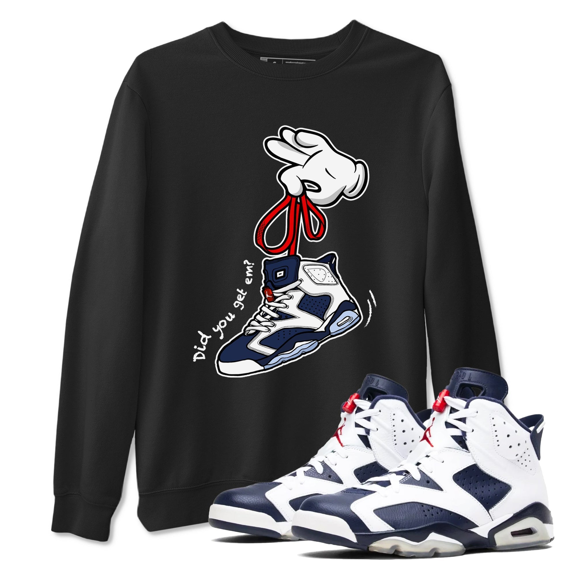 Cartoon Hands Sneaker Tees - Air Jordan 6 White And Midnight Navy