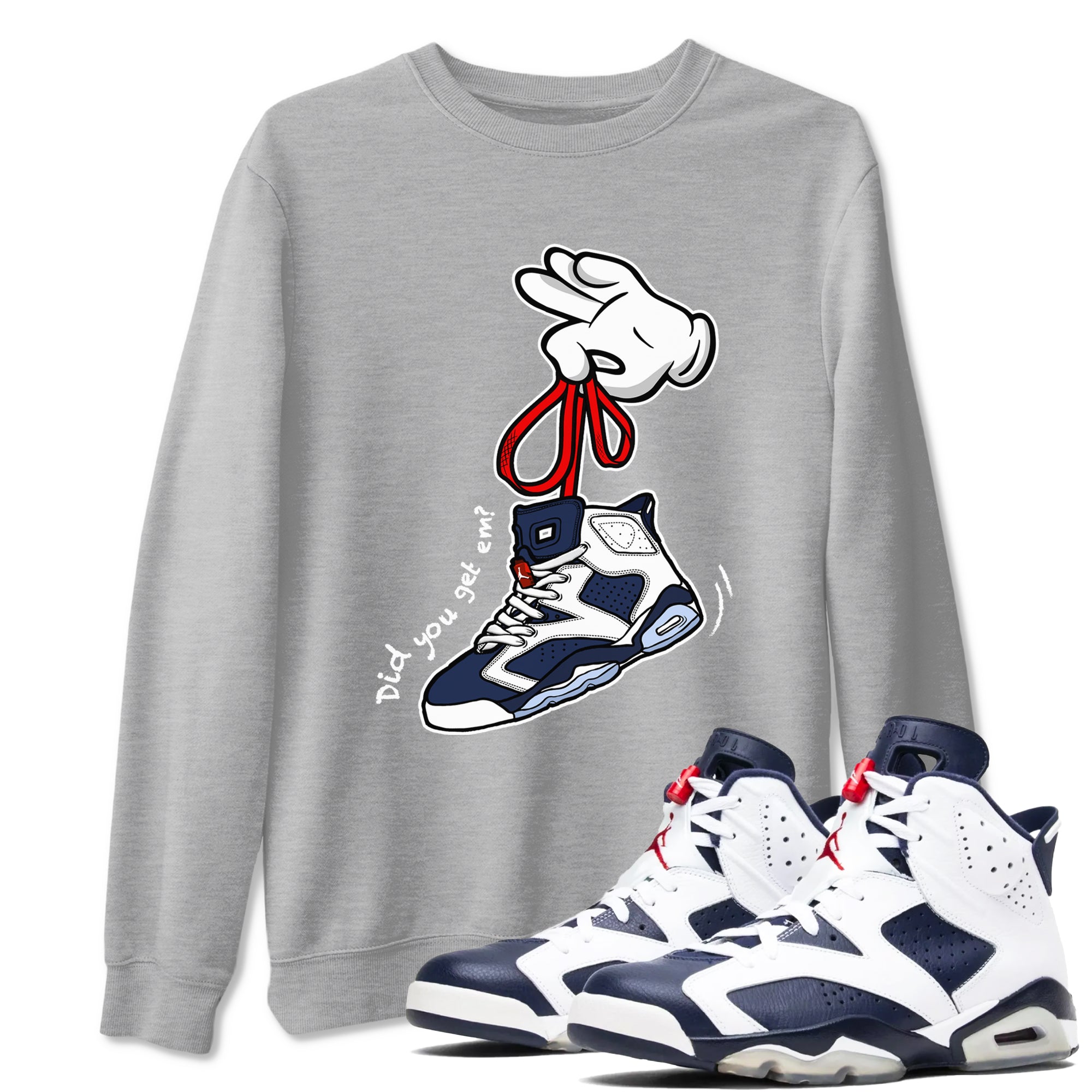 Cartoon Hands Sneaker Tees - Air Jordan 6 White And Midnight Navy