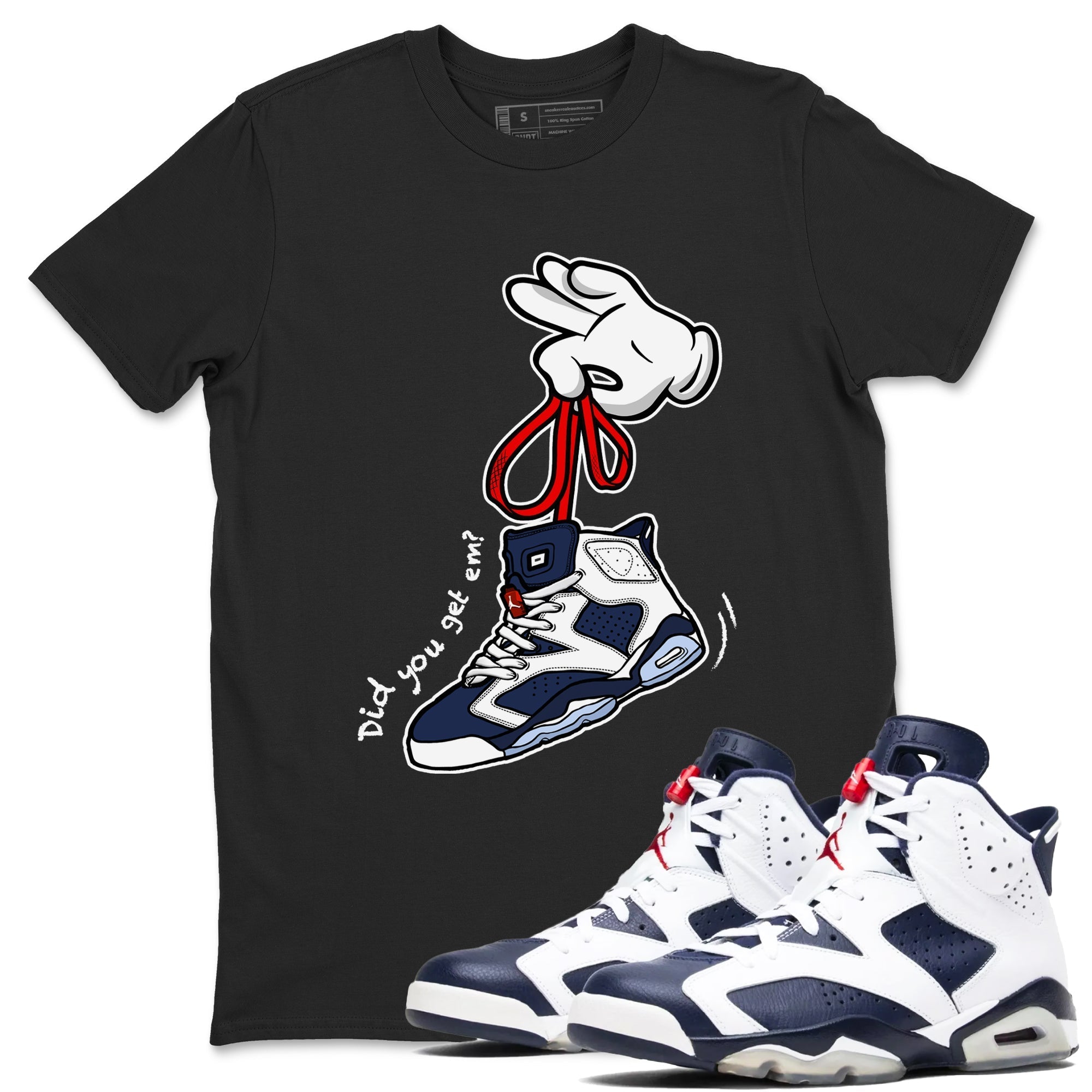 Cartoon Hands Sneaker Tees - Air Jordan 6 White And Midnight Navy