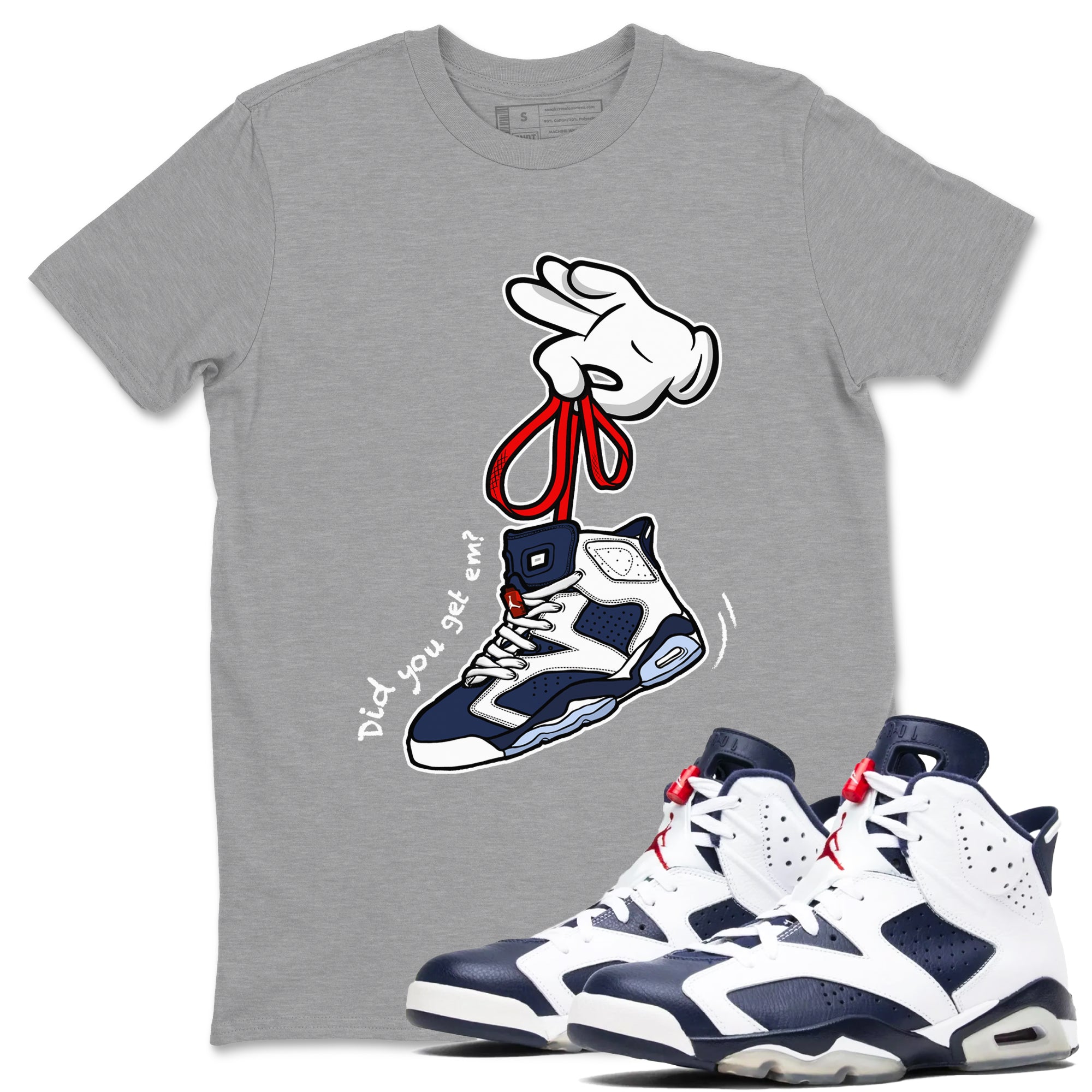 Cartoon Hands Sneaker Tees - Air Jordan 6 White And Midnight Navy