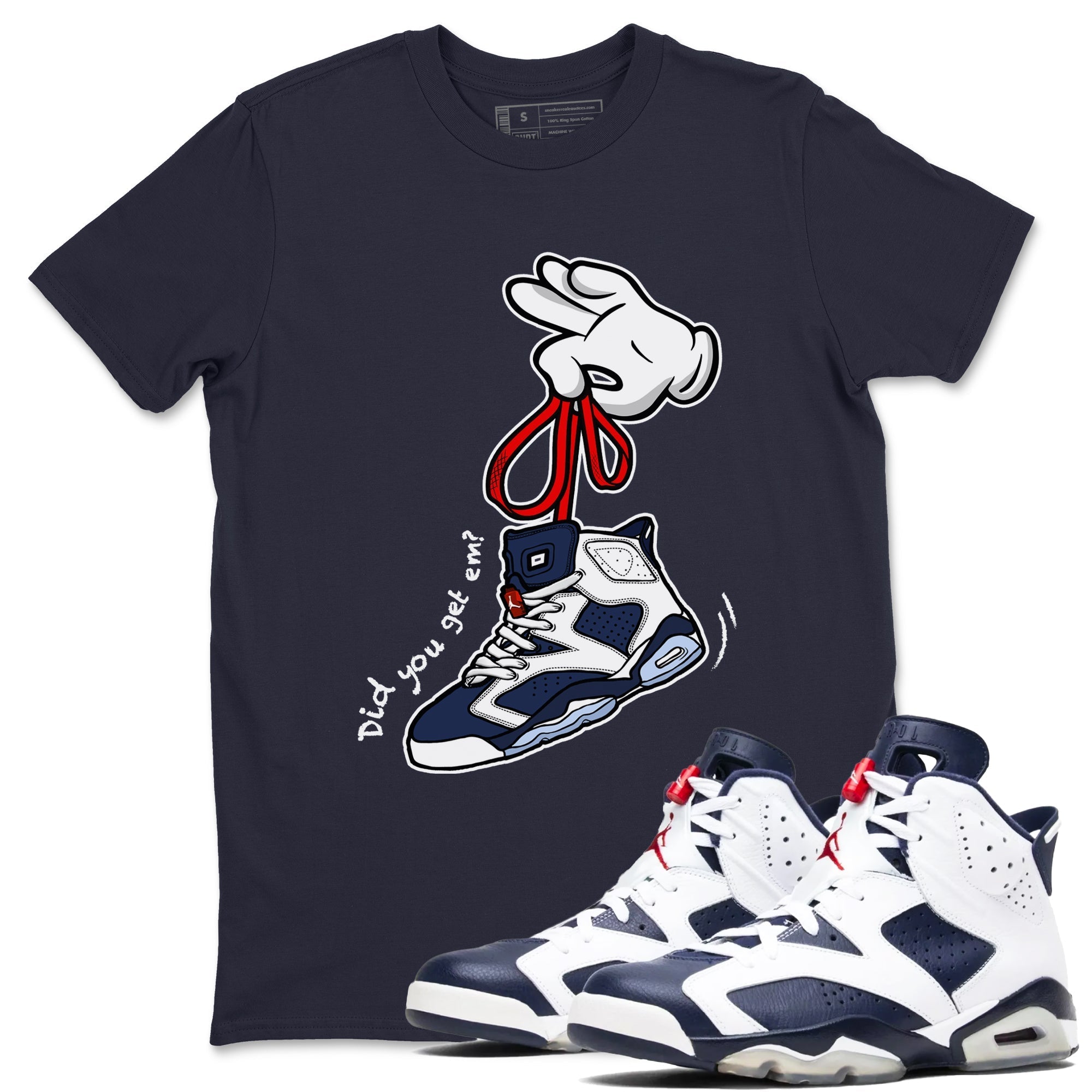 Cartoon Hands Sneaker Tees - Air Jordan 6 White And Midnight Navy