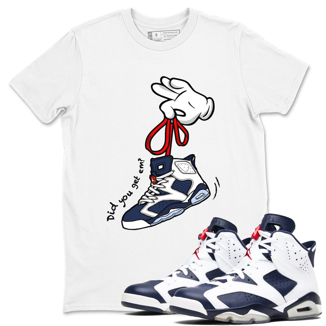 Cartoon Hands Sneaker Tees - Air Jordan 6 White And Midnight Navy