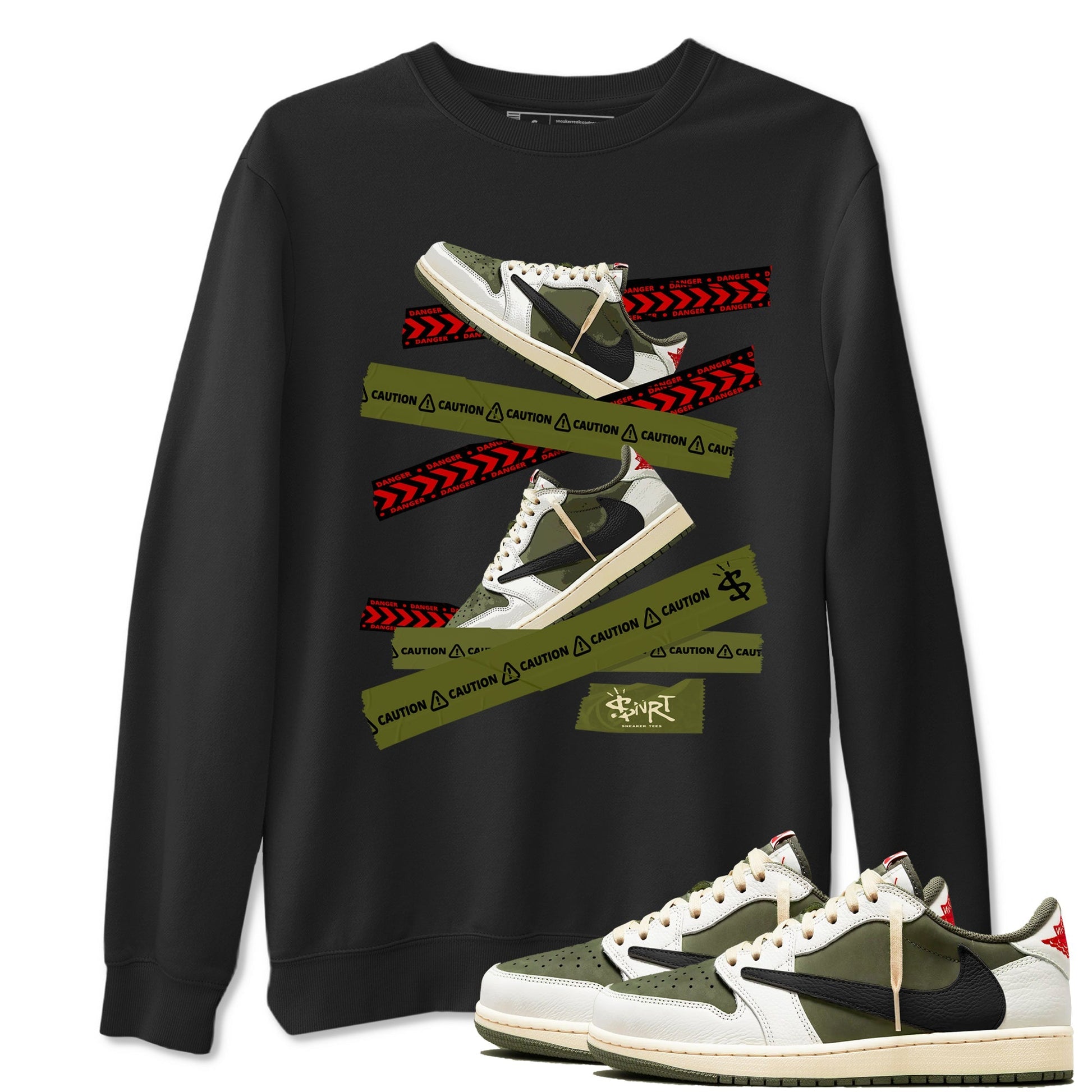 Caution Tape Sneaker Tees - Air Jordan 1 Travis Scott Medium Olive