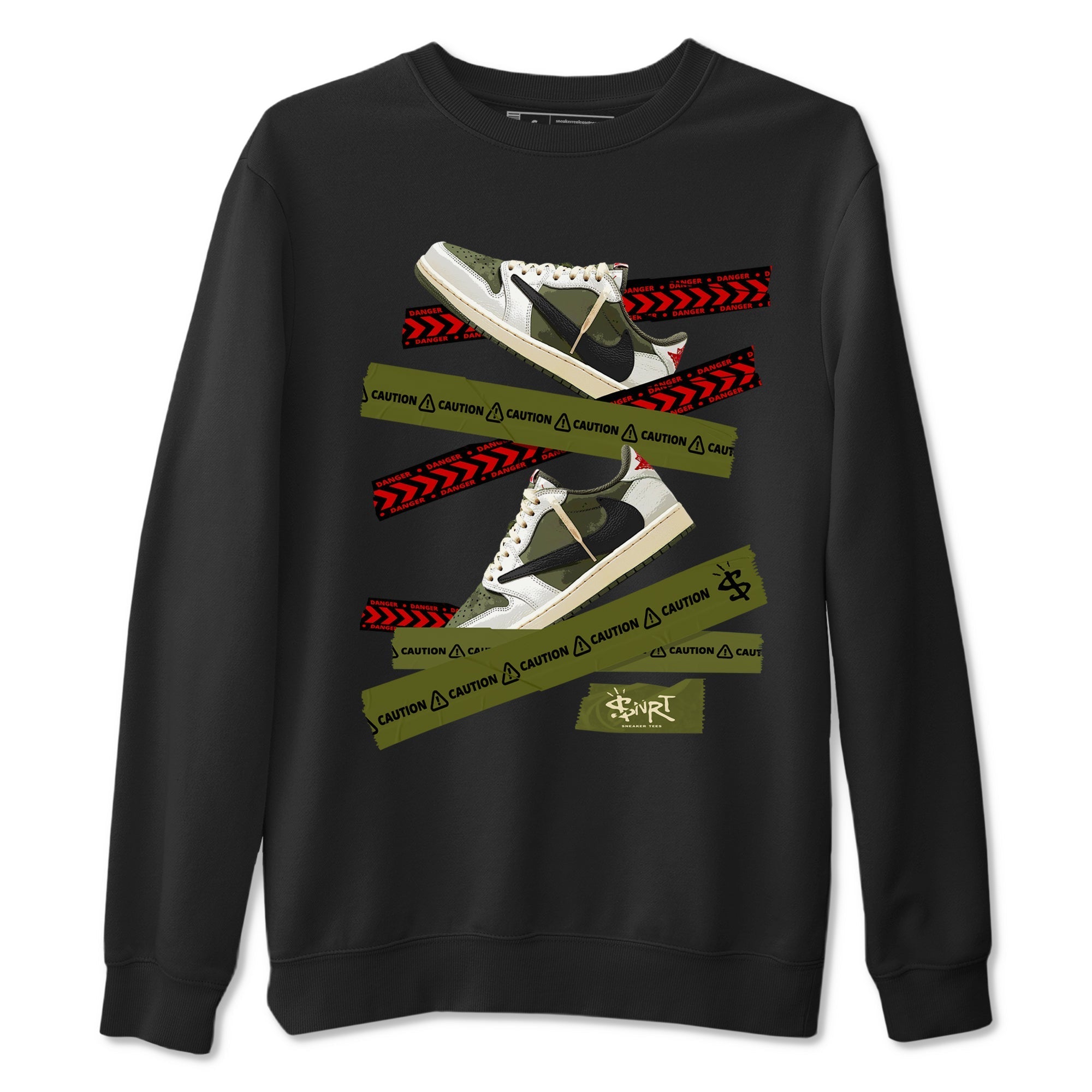 Caution Tape Sneaker Tees - Air Jordan 1 Travis Scott Medium Olive