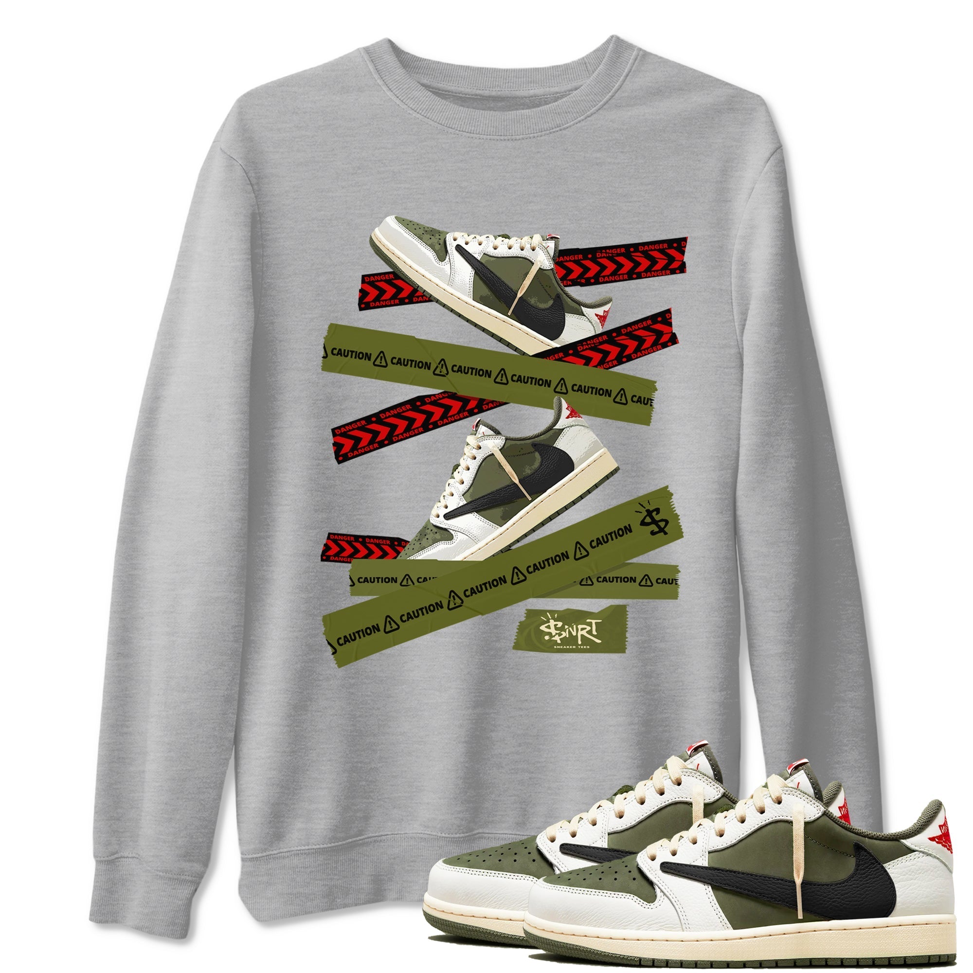 Caution Tape Sneaker Tees - Air Jordan 1 Travis Scott Medium Olive