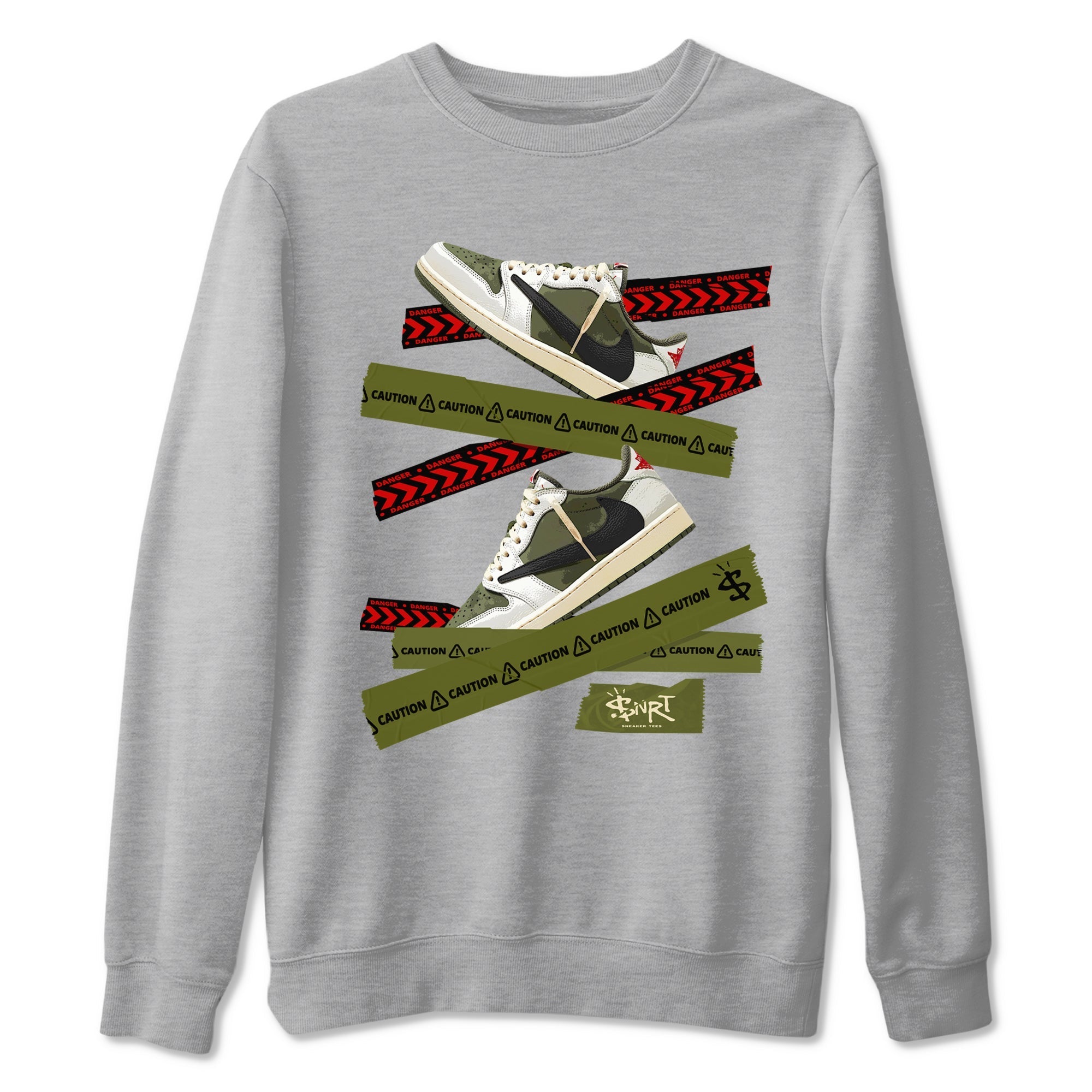 Caution Tape Sneaker Tees - Air Jordan 1 Travis Scott Medium Olive