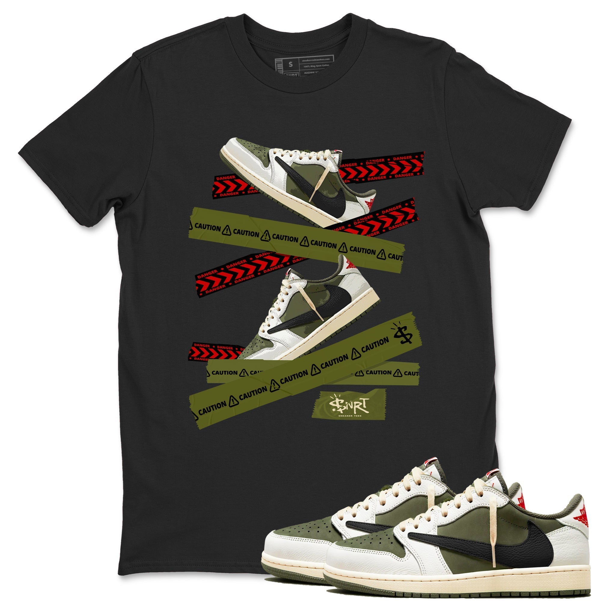 Caution Tape Sneaker Tees - Air Jordan 1 Travis Scott Medium Olive