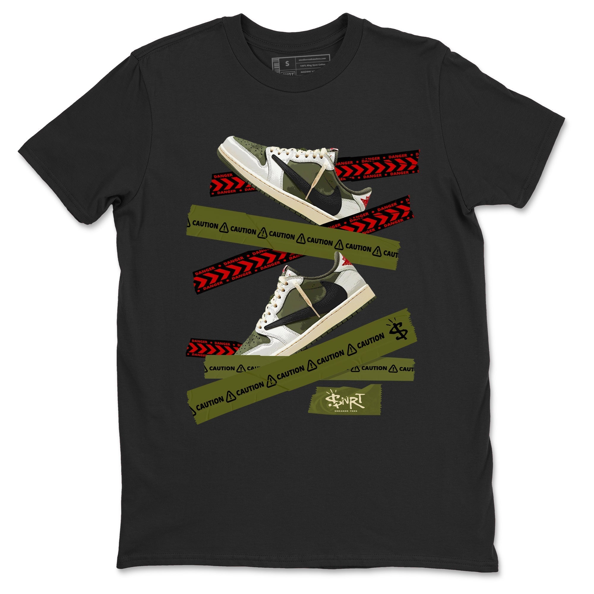 Caution Tape Sneaker Tees - Air Jordan 1 Travis Scott Medium Olive