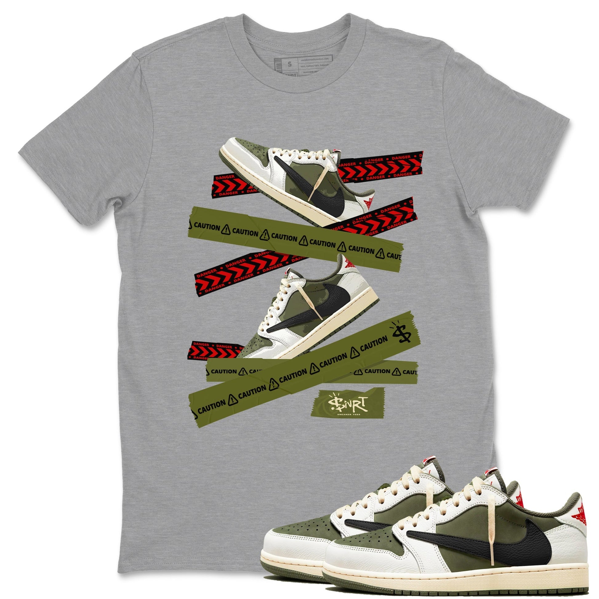 Caution Tape Sneaker Tees - Air Jordan 1 Travis Scott Medium Olive