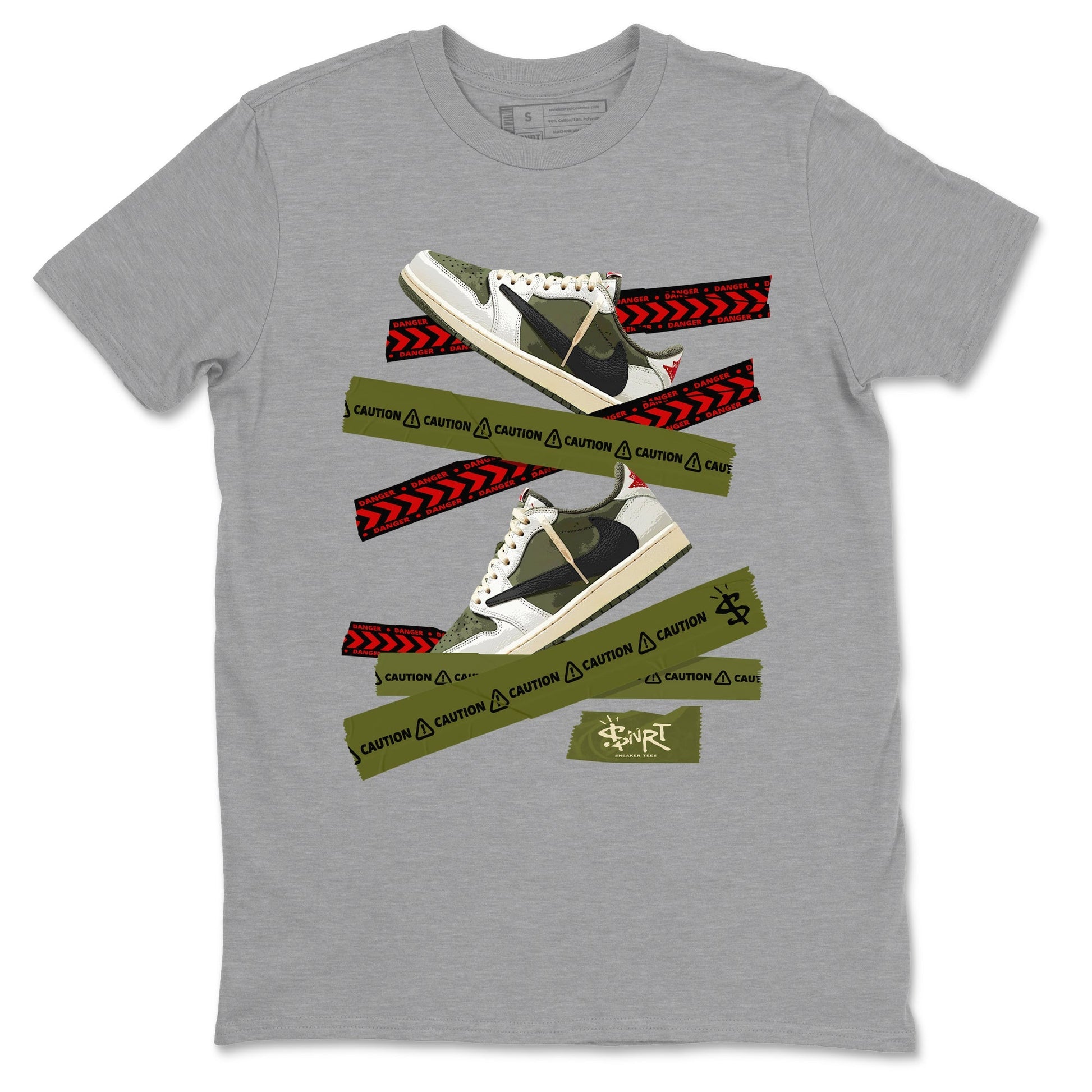Caution Tape Sneaker Tees - Air Jordan 1 Travis Scott Medium Olive