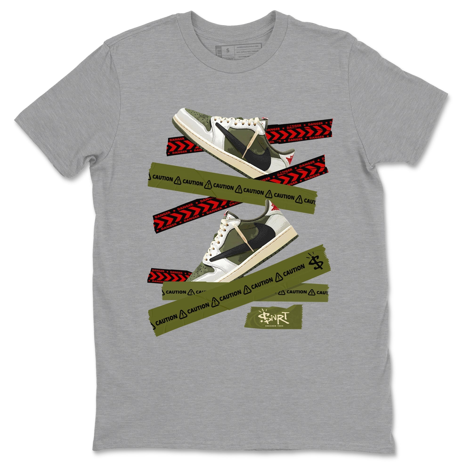 Caution Tape Sneaker Tees - Air Jordan 1 Travis Scott Medium Olive