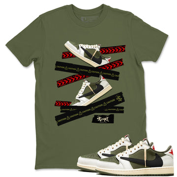 Caution Tape Sneaker Tees - Air Jordan 1 Travis Scott Medium Olive