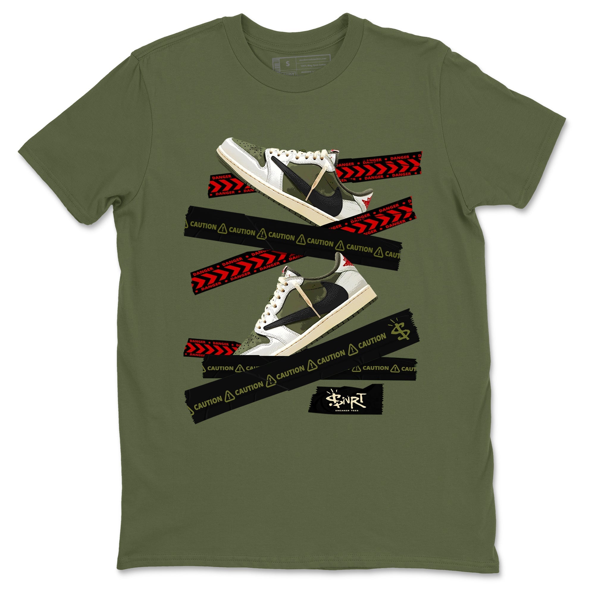 Caution Tape Sneaker Tees - Air Jordan 1 Travis Scott Medium Olive