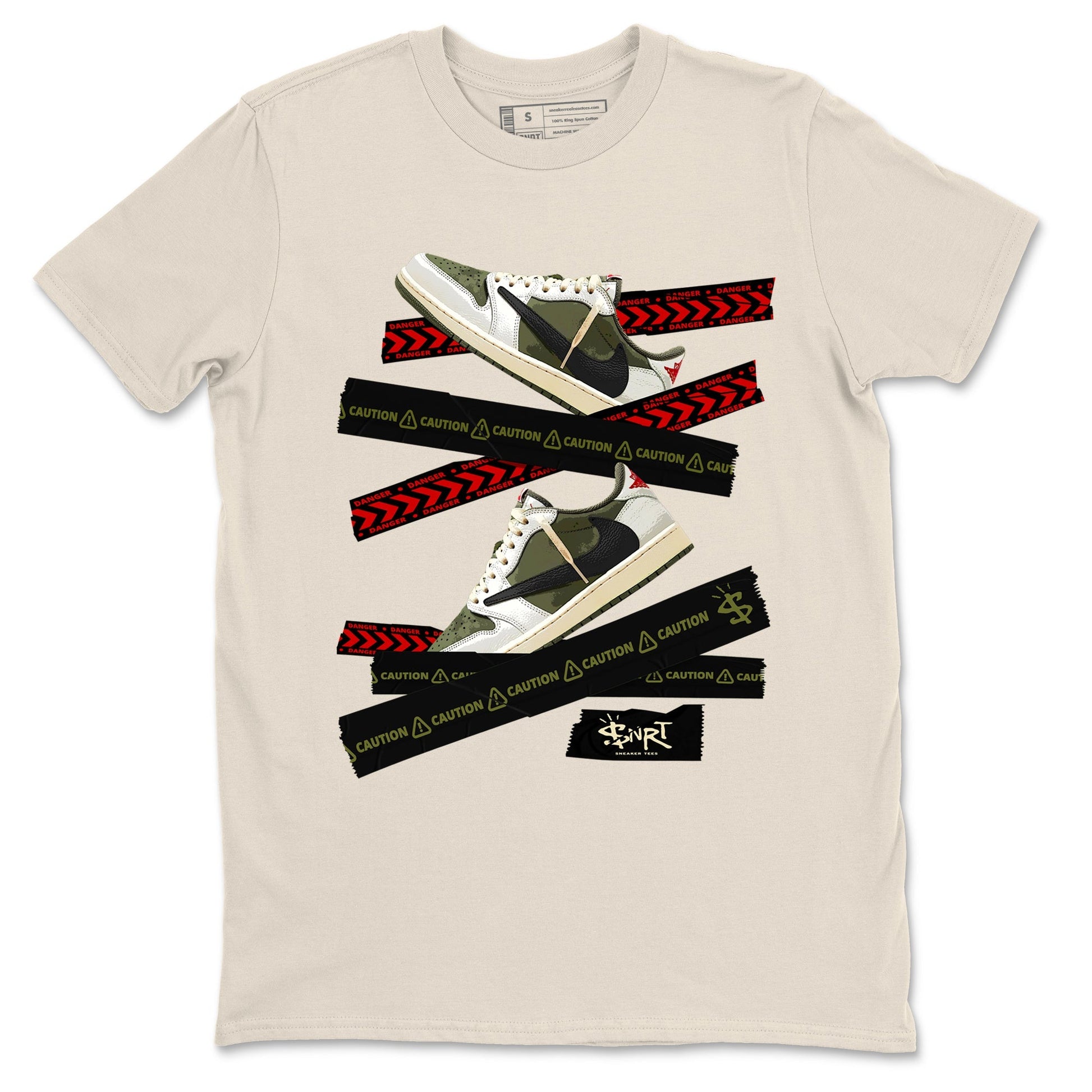 Caution Tape Sneaker Tees - Air Jordan 1 Travis Scott Medium Olive