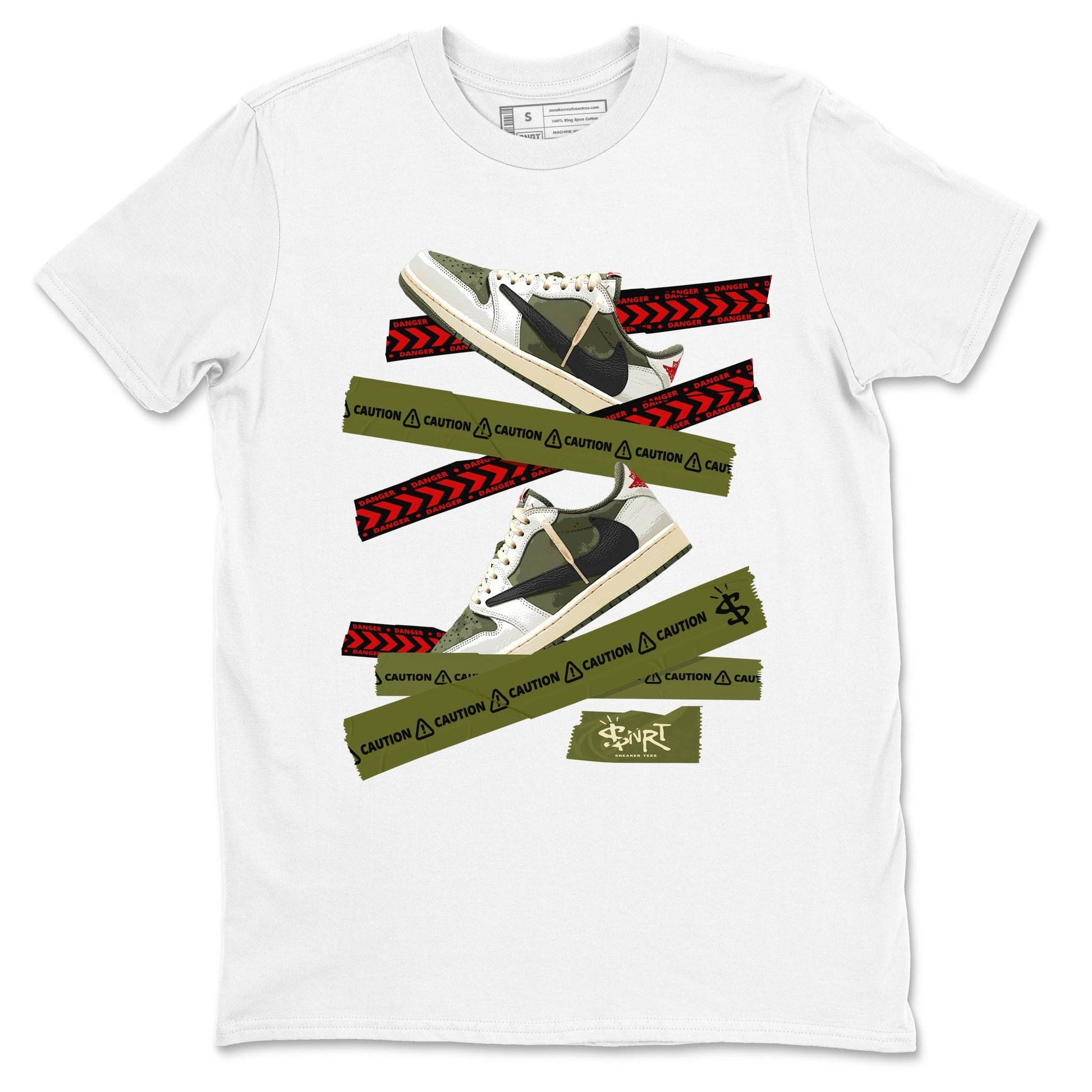 Caution Tape Sneaker Tees - Air Jordan 1 Travis Scott Medium Olive