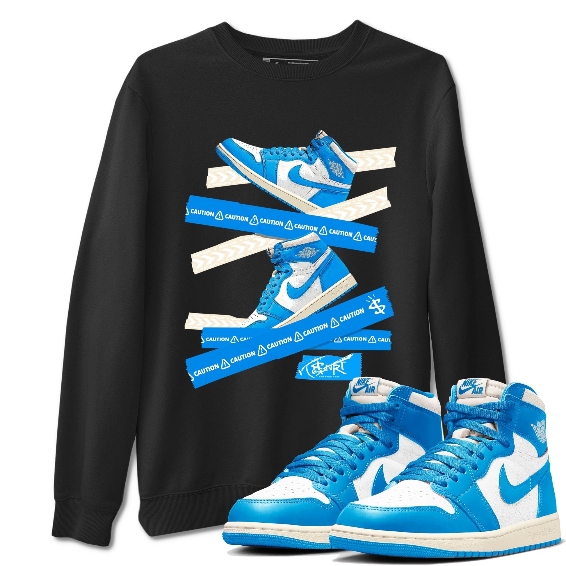 Caution Tape Sneaker Tees - Air Jordan 1 UNC Reimagined