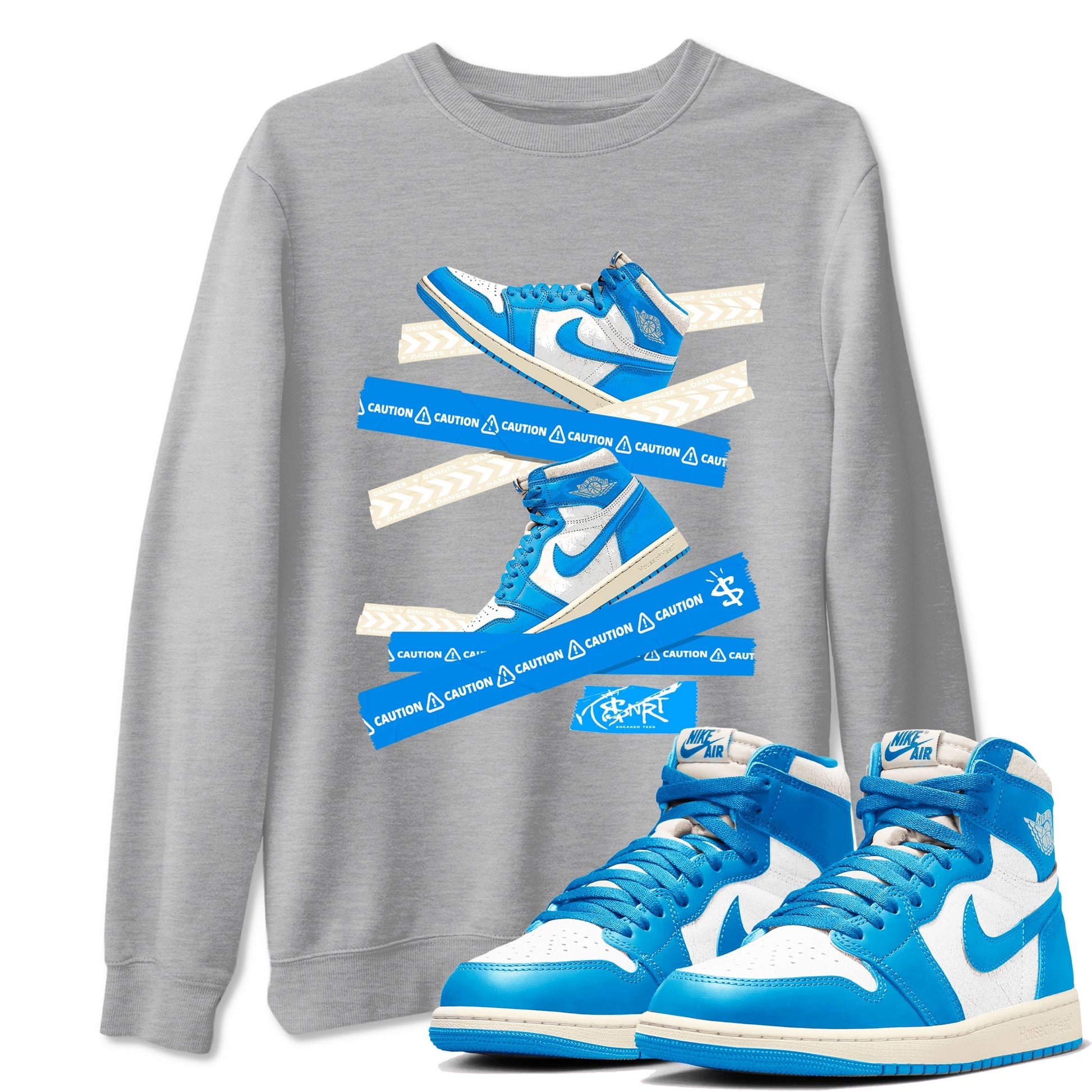Caution Tape Sneaker Tees - Air Jordan 1 UNC Reimagined