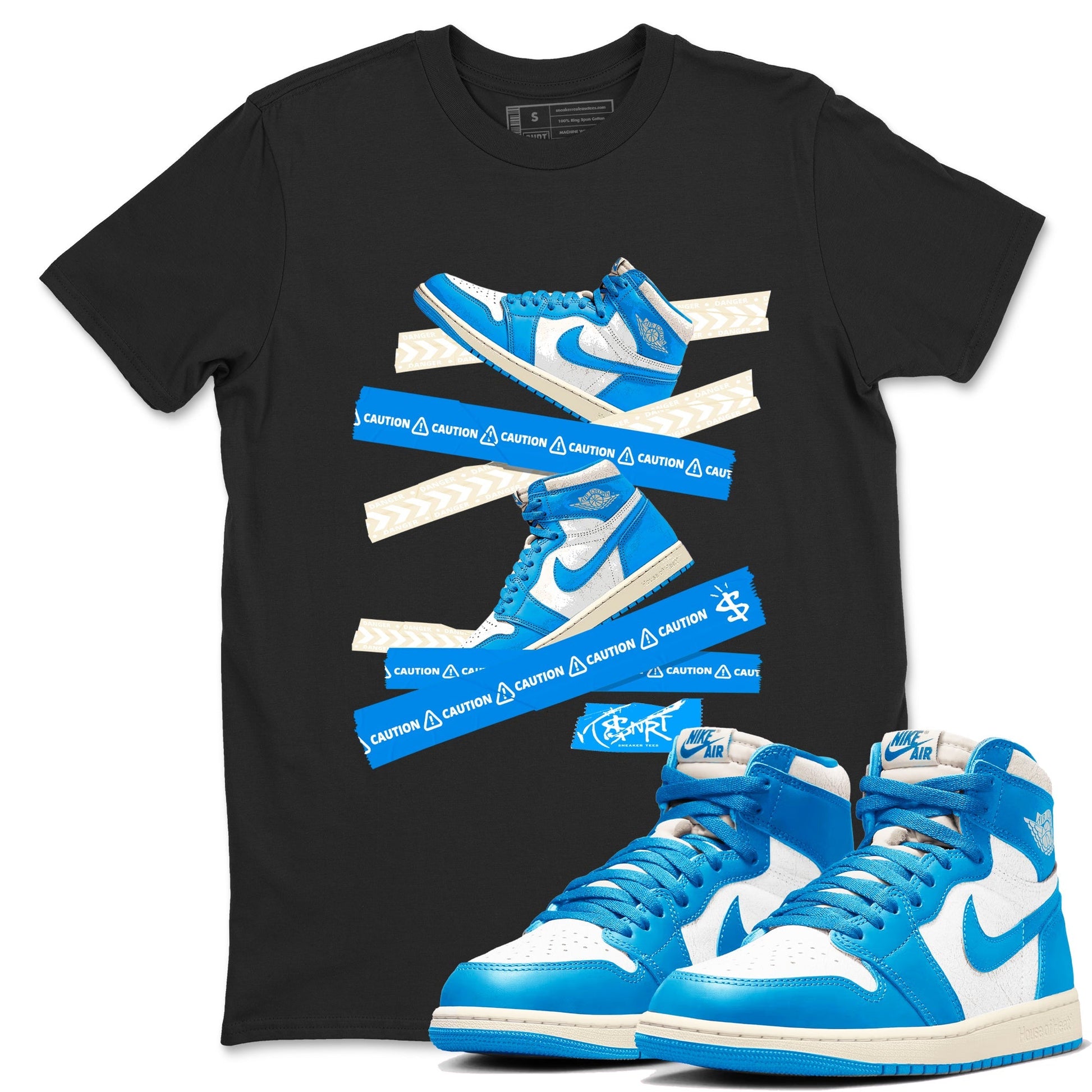 Caution Tape Sneaker Tees - Air Jordan 1 UNC Reimagined