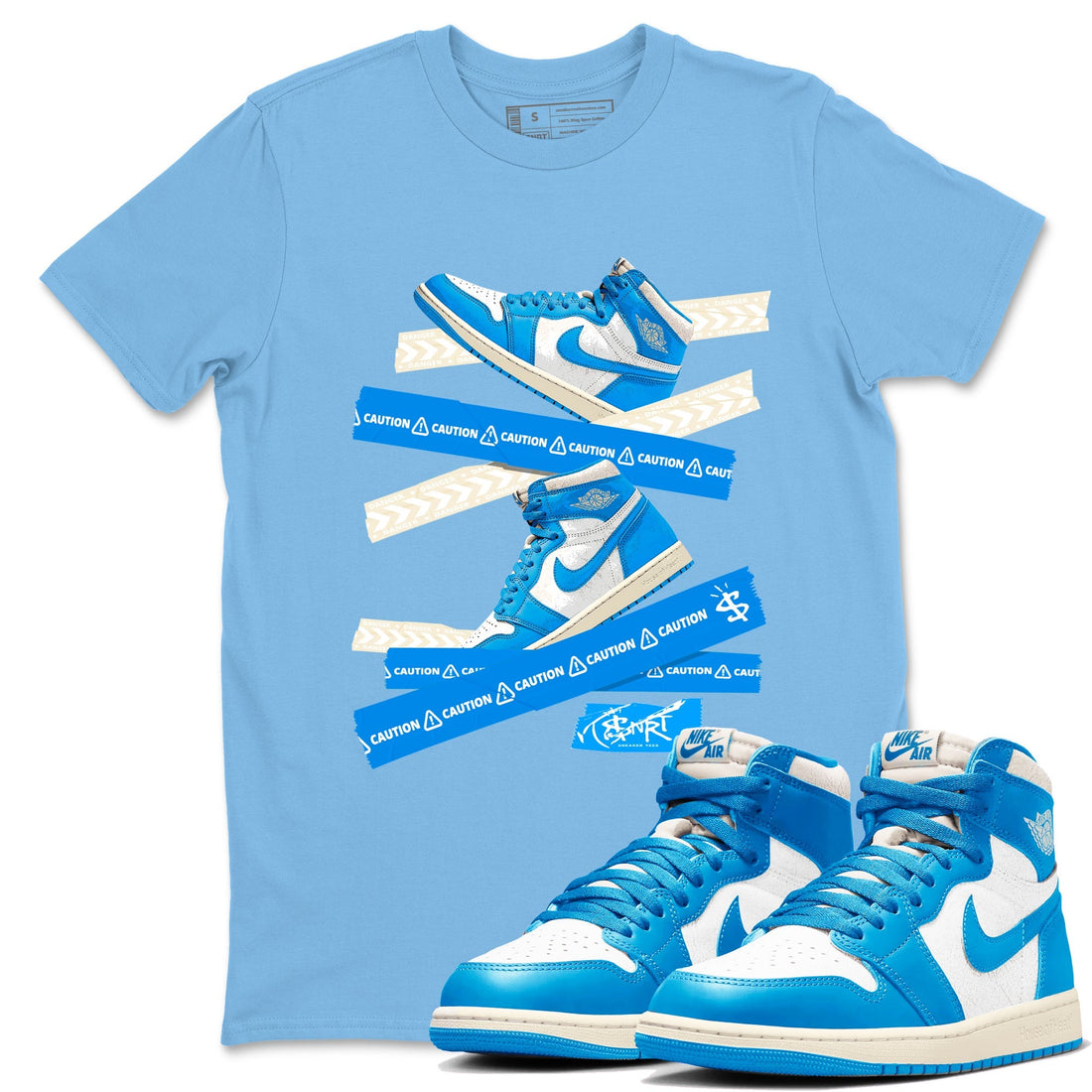 Caution Tape Sneaker Tees - Air Jordan 1 UNC Reimagined