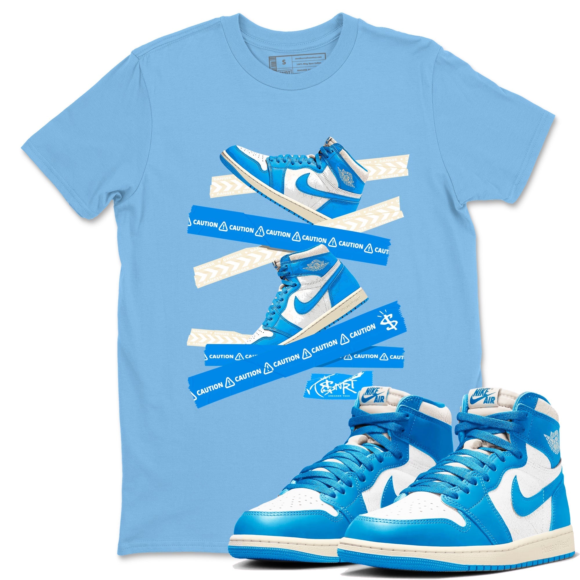 Caution Tape Sneaker Tees - Air Jordan 1 UNC Reimagined
