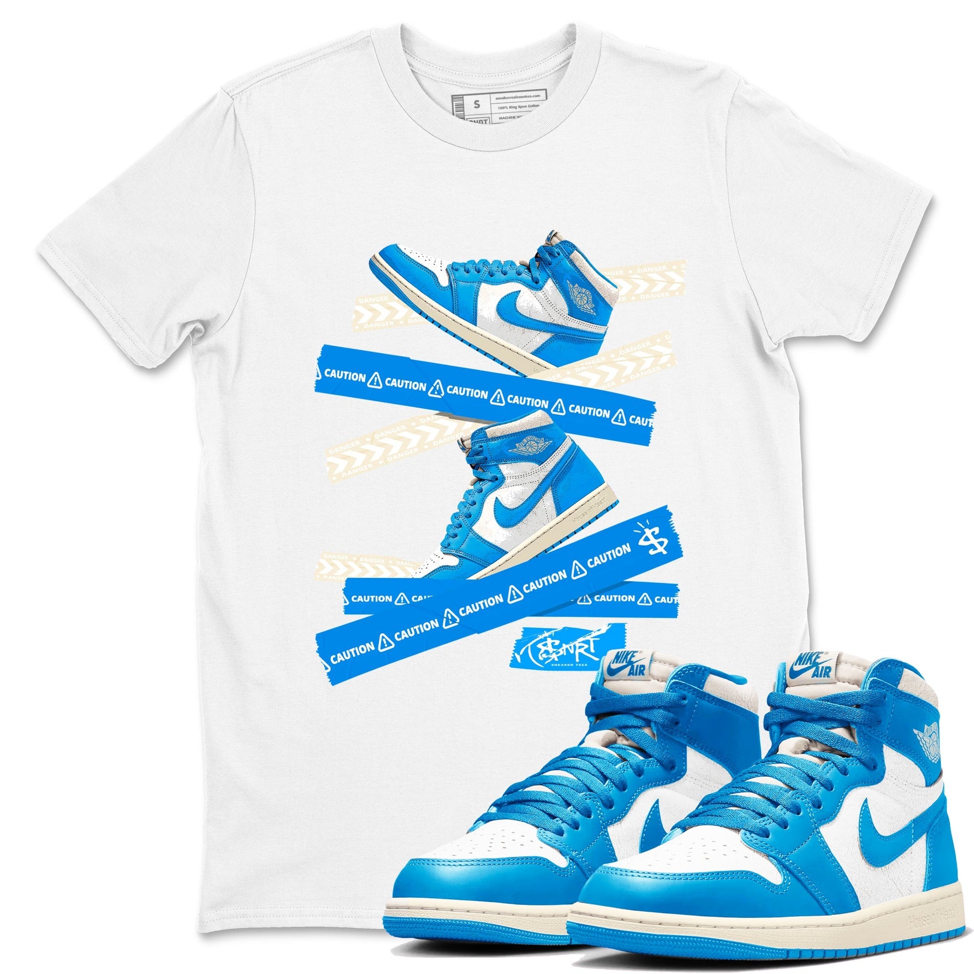 Caution Tape Sneaker Tees - Air Jordan 1 UNC Reimagined