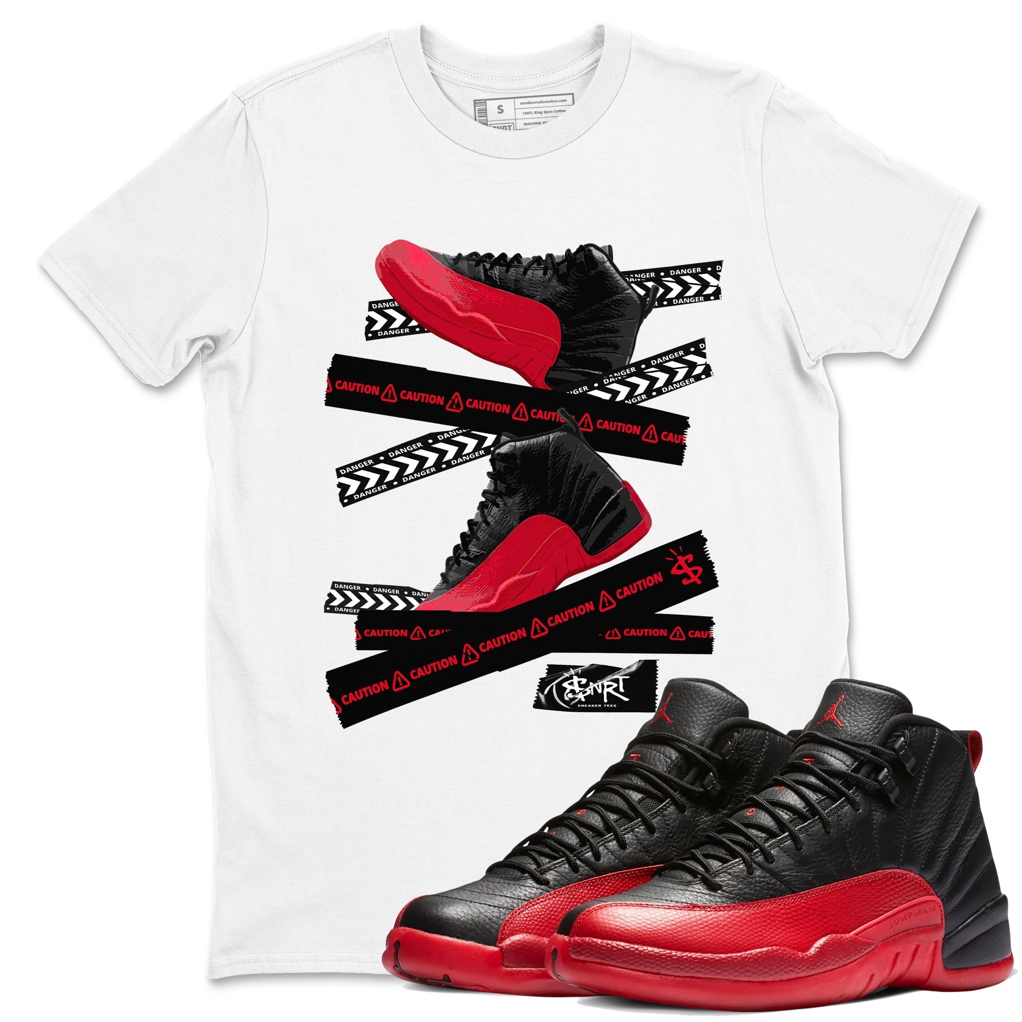 Caution Tape Sneaker Tees - Air Jordan 12 Flu Game