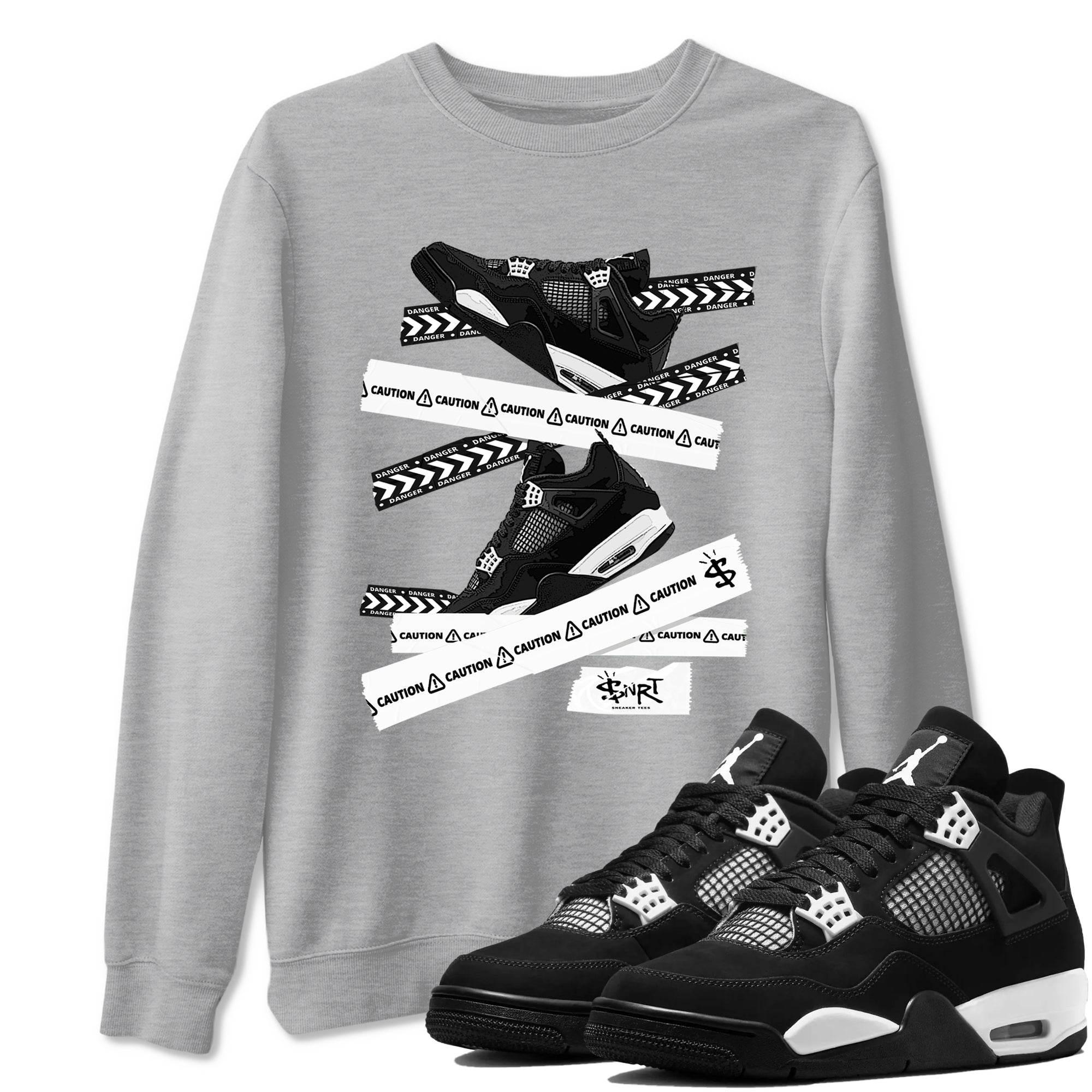Caution Tape Sneaker Tees - Air Jordan 4 White Thunder