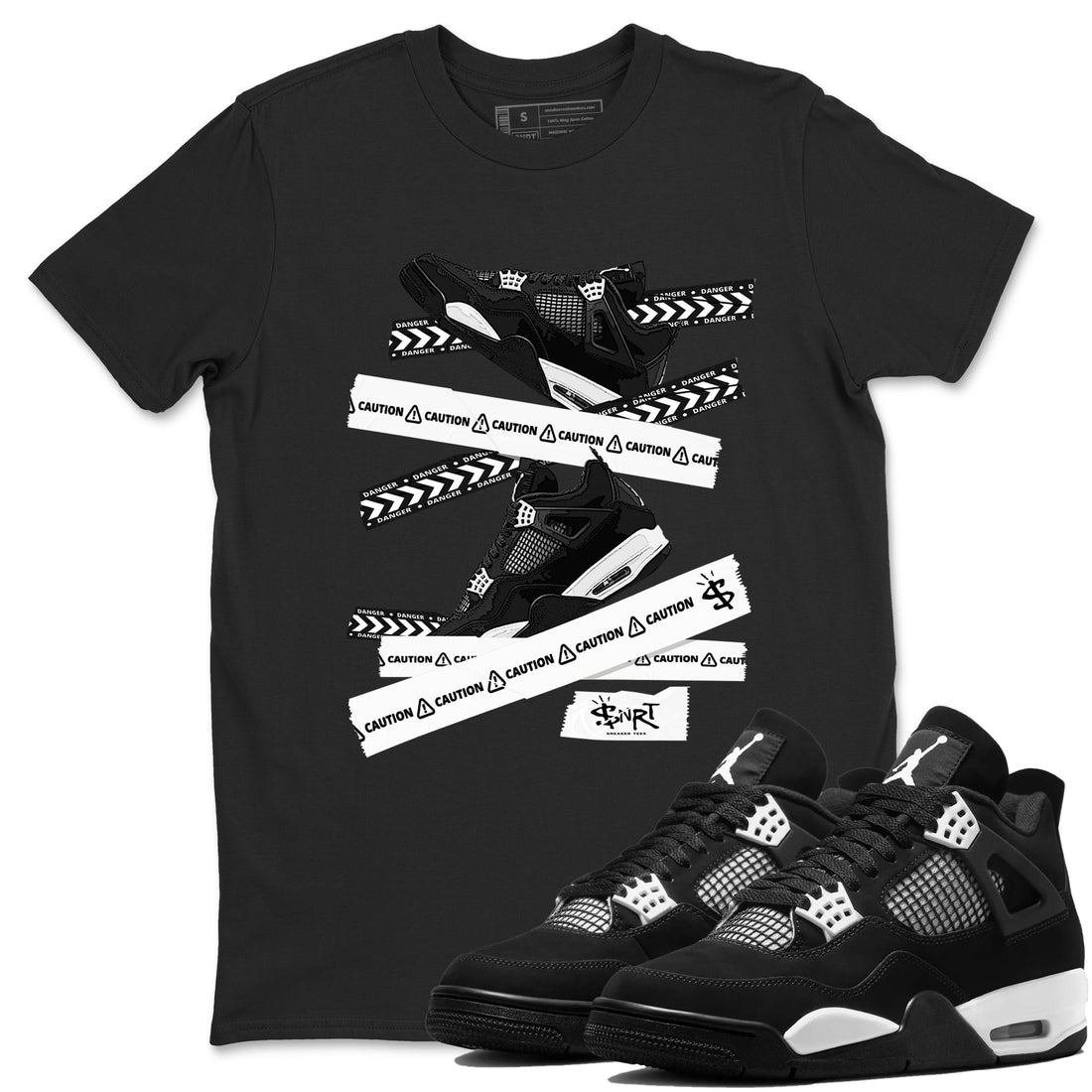 Caution Tape Sneaker Tees - Air Jordan 4 White Thunder