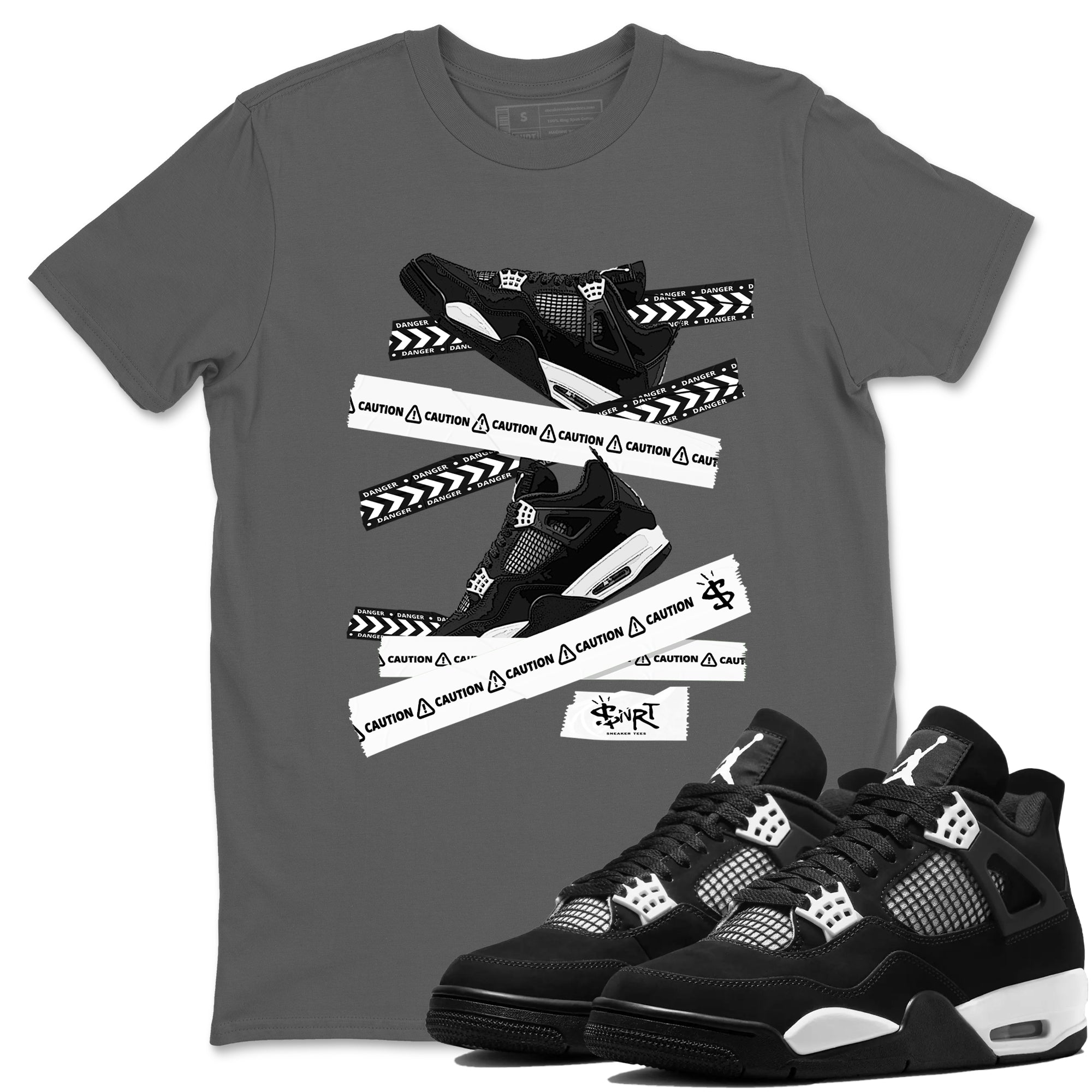 Caution Tape Sneaker Tees - Air Jordan 4 White Thunder