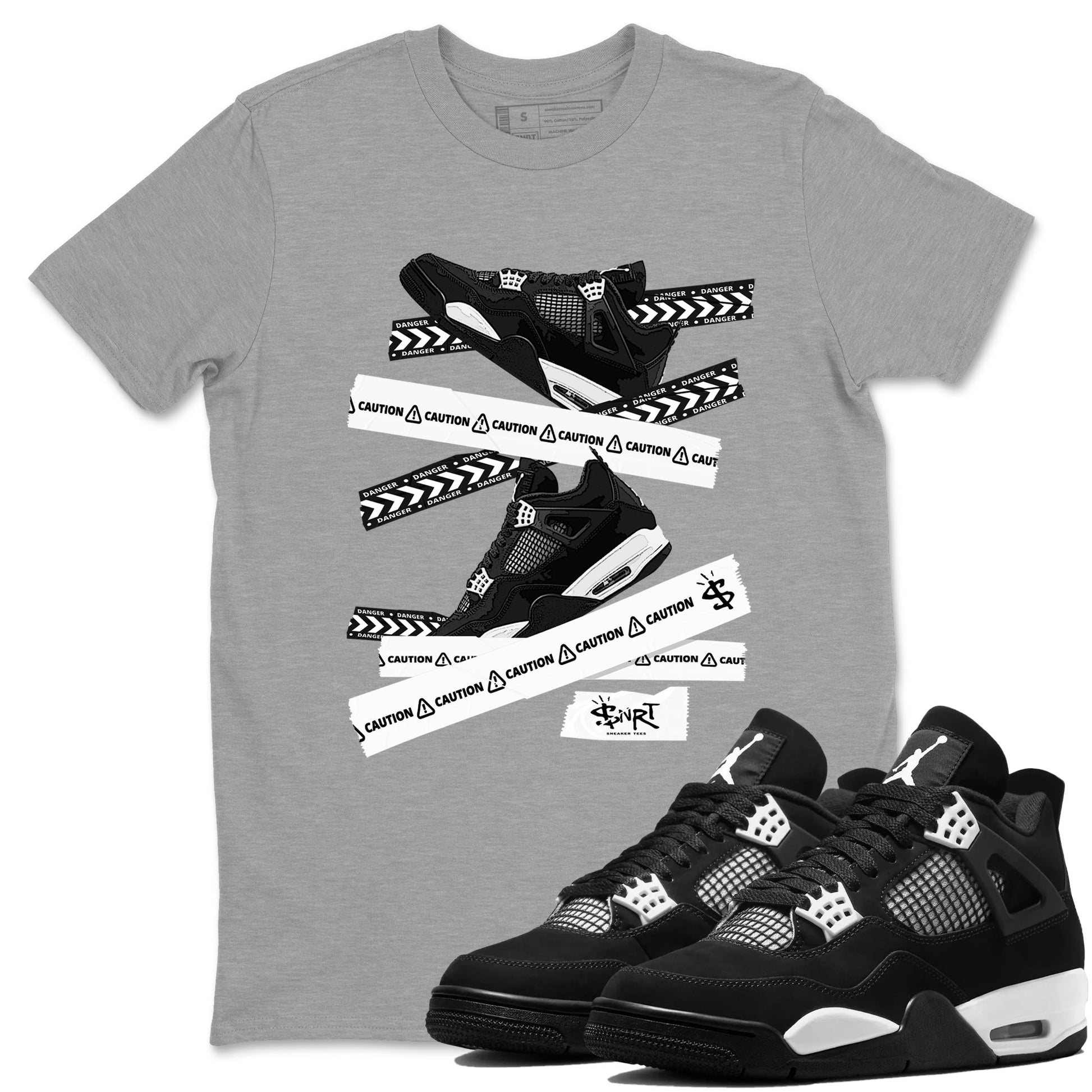 Caution Tape Sneaker Tees - Air Jordan 4 White Thunder