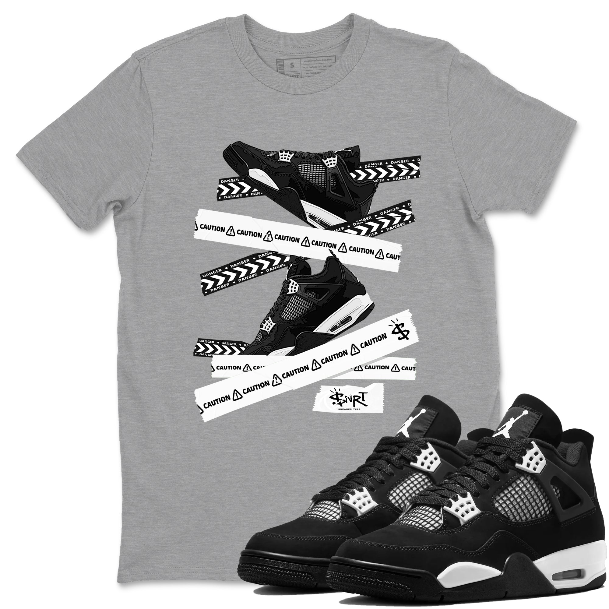 Caution Tape Sneaker Tees - Air Jordan 4 White Thunder