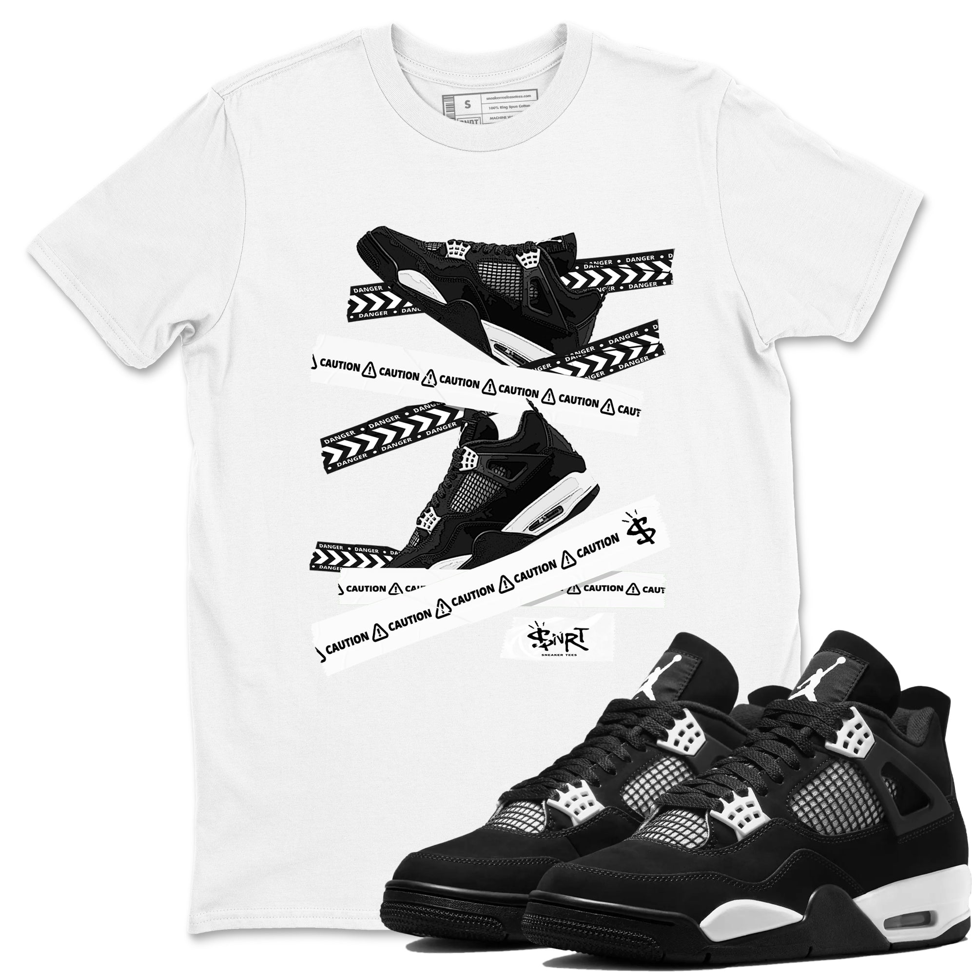 Caution Tape Sneaker Tees - Air Jordan 4 White Thunder