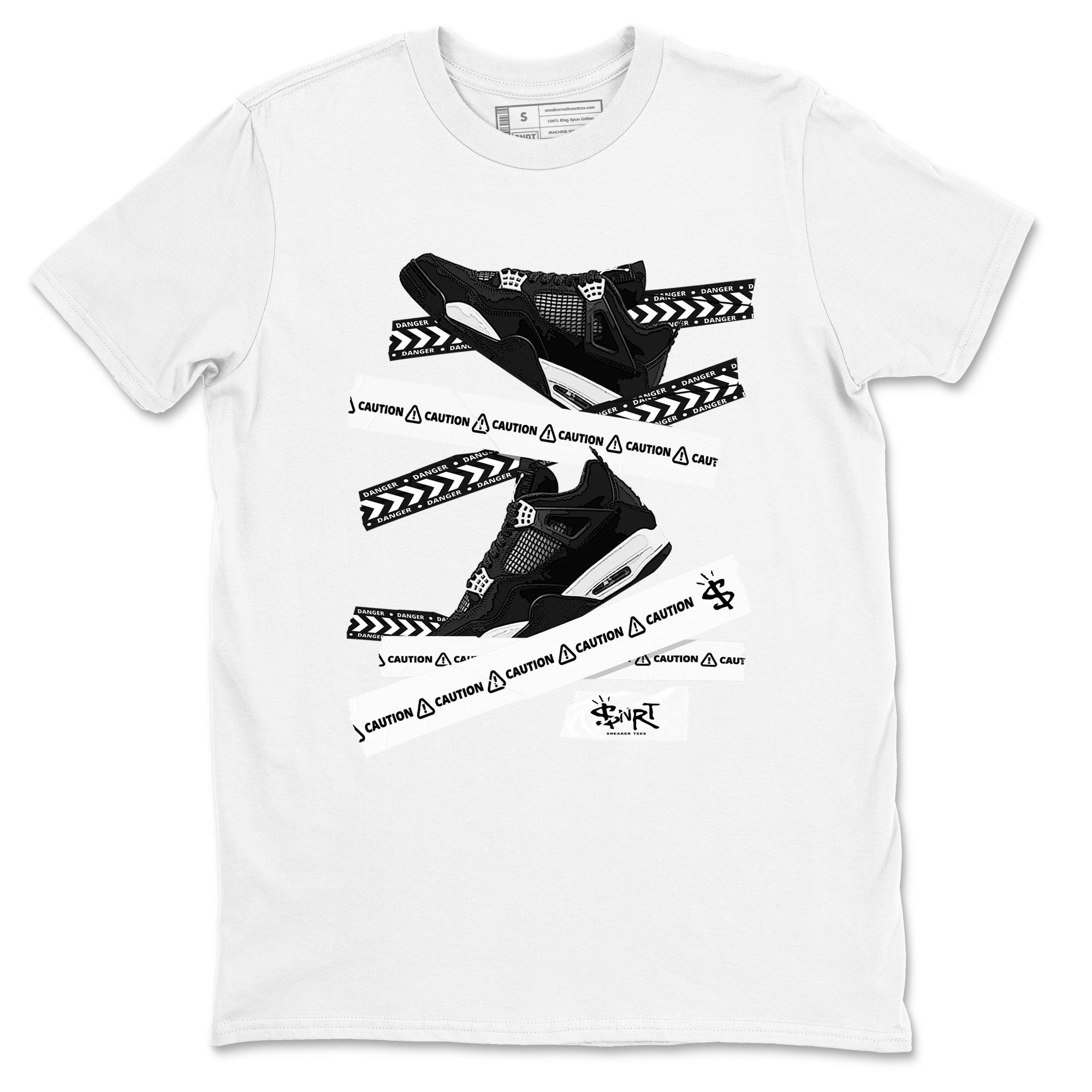Caution Tape Sneaker Tees - Air Jordan 4 White Thunder