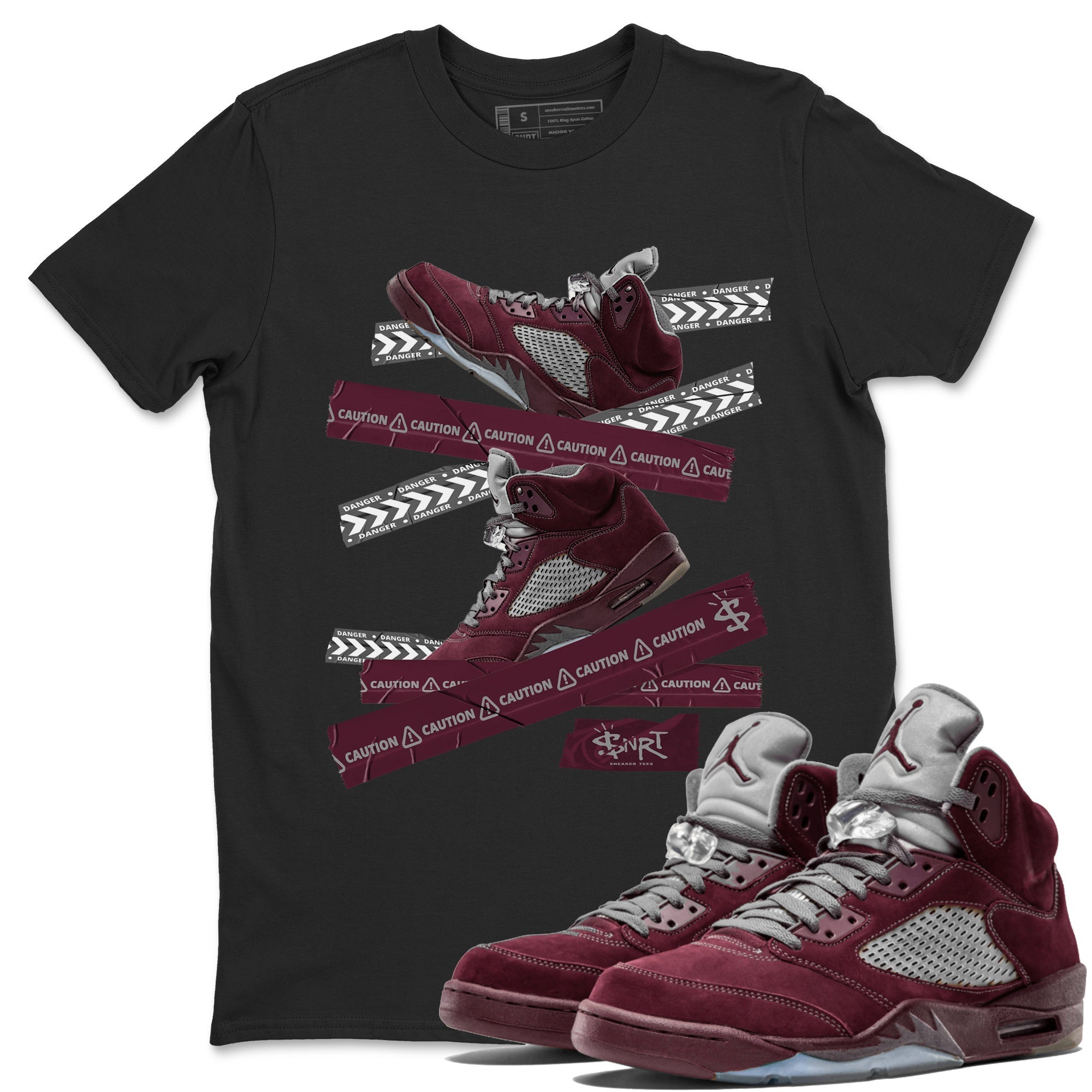 Caution Tape Unisex Tops - Air Jordan 5 Burgundy