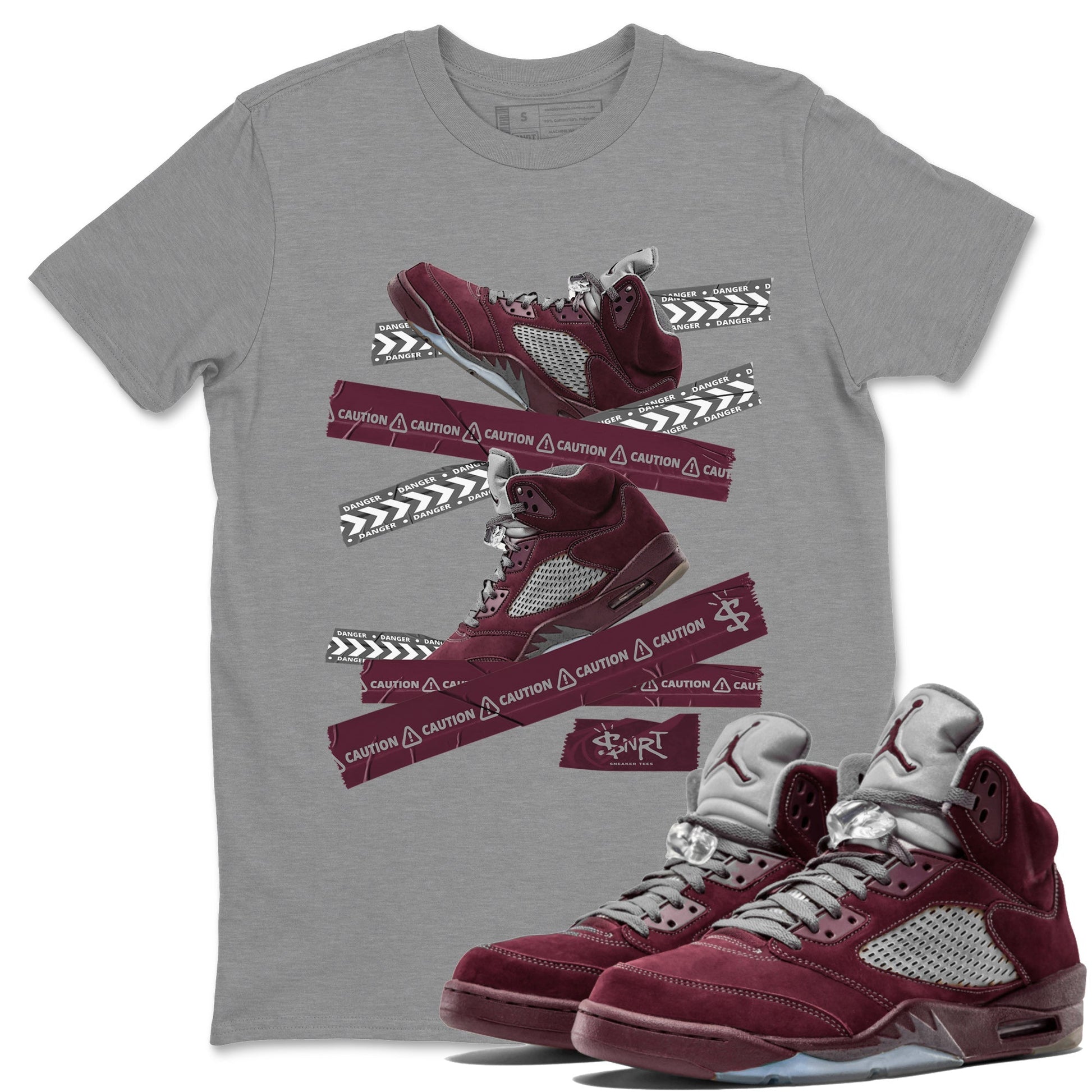 Caution Tape Unisex Tops - Air Jordan 5 Burgundy