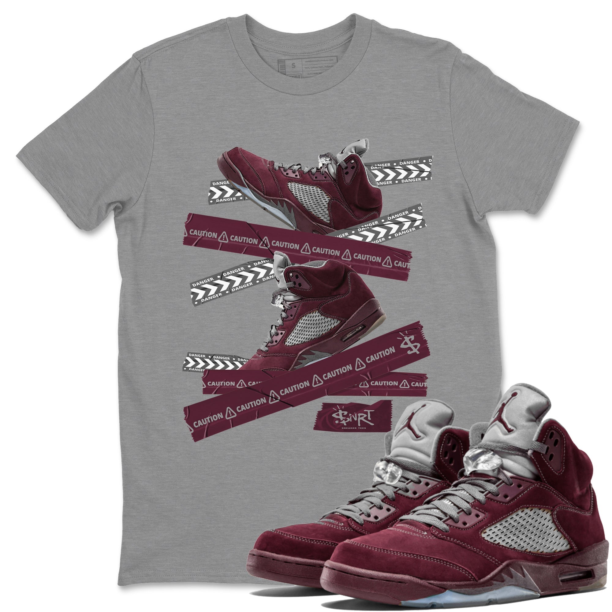 Caution Tape Unisex Tops - Air Jordan 5 Burgundy
