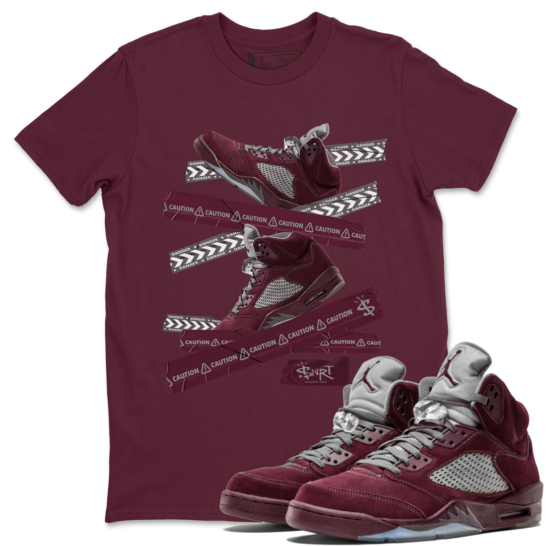 Caution Tape Unisex Tops - Air Jordan 5 Burgundy