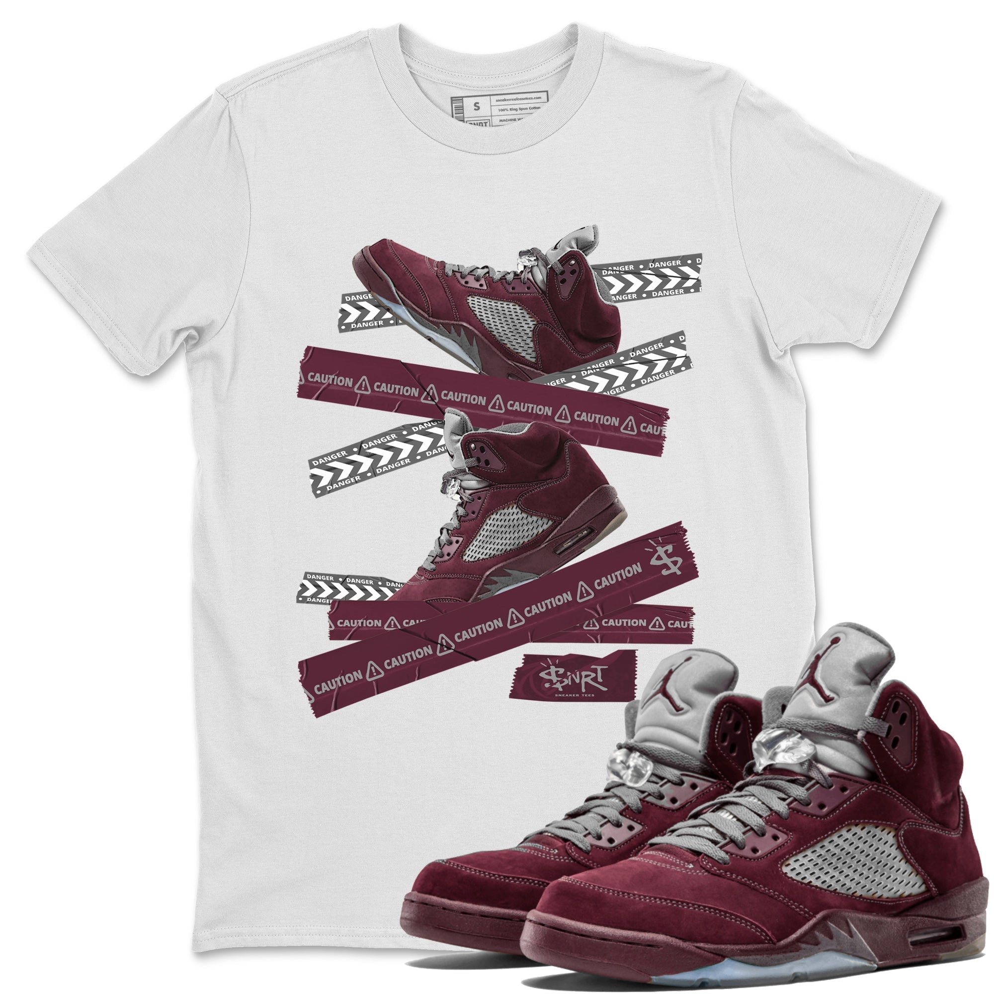 Caution Tape Unisex Tops - Air Jordan 5 Burgundy