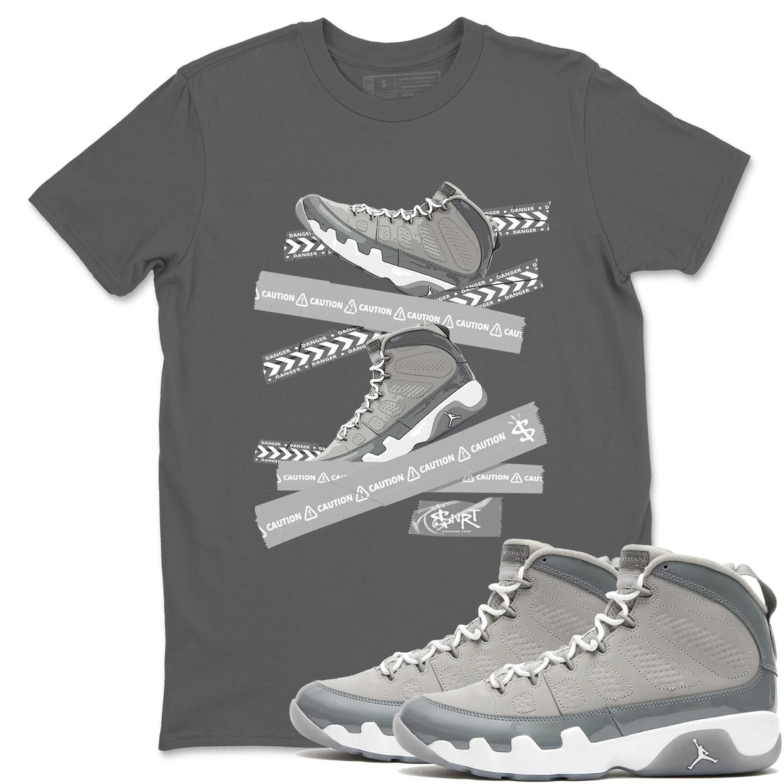 Caution Tape Sneaker Tees - Air Jordan 9 Cool Grey