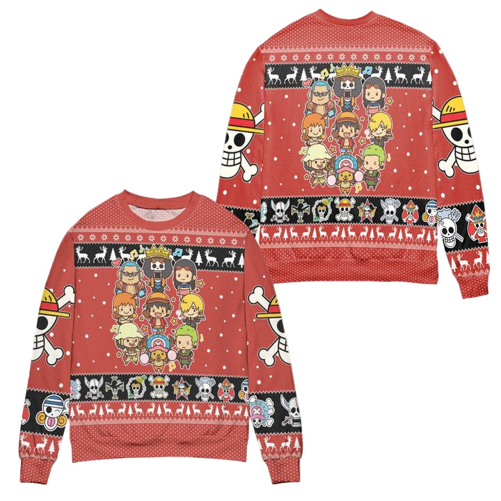 Chibi Version One Piece Snowflake Ugly Christmas Sweater ? Red ? Usalast