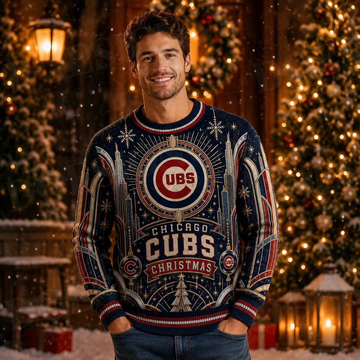 Custom Name And Number Chicago Cubs Christmas Ugly Sweater 2026