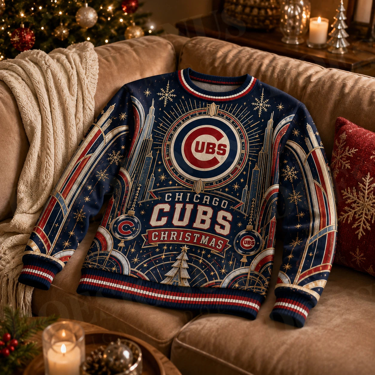 Custom Name And Number Chicago Cubs Christmas Ugly Sweater 2026