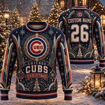 Custom Name And Number Chicago Cubs Christmas Ugly Sweater 2026