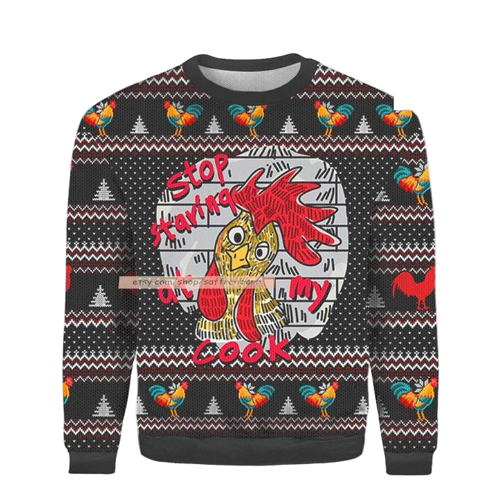 Chicken Stop Staring At My Cock Merry 2022 3d Ugly Christmas Sweater ? Usalast